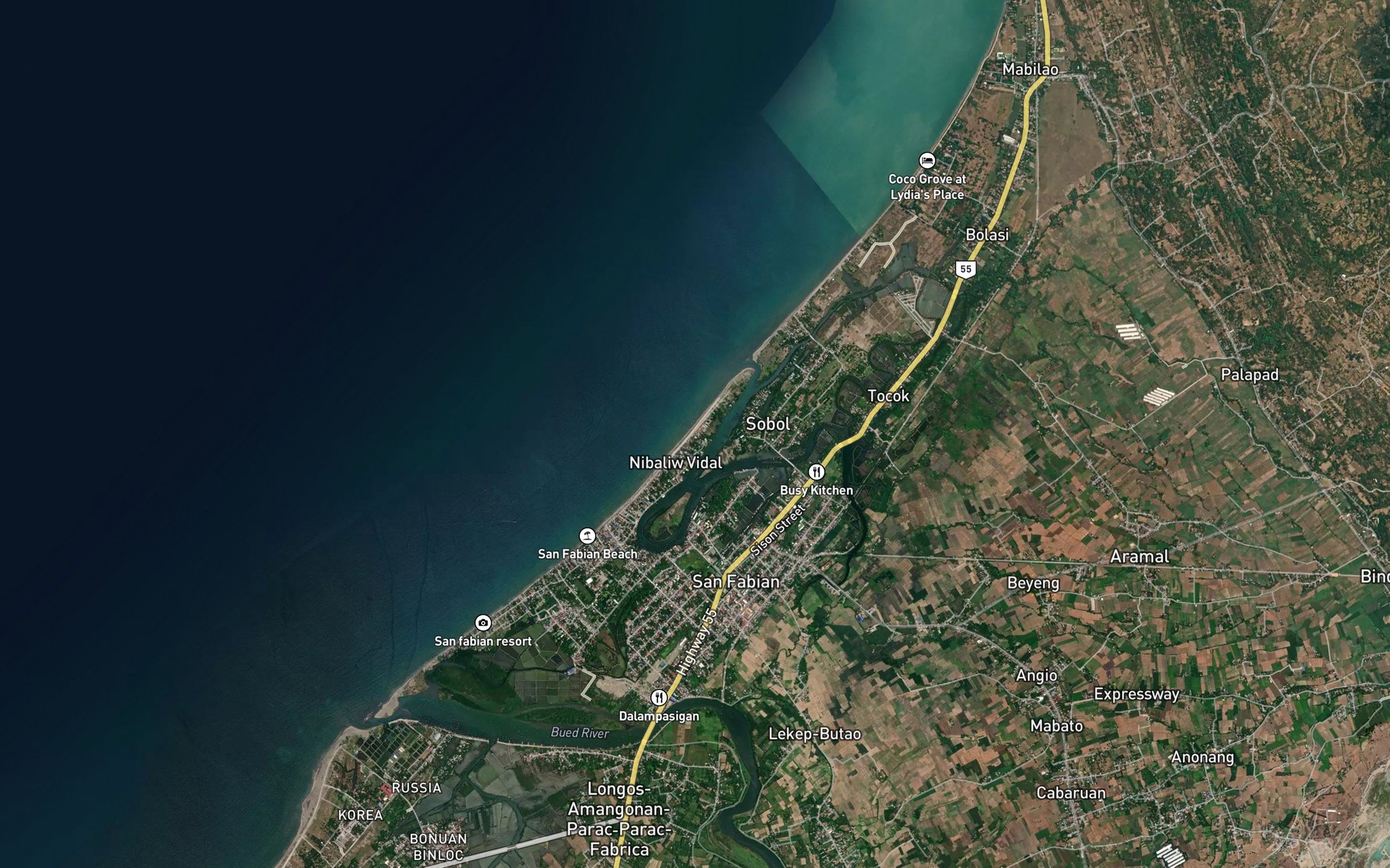 Satellite map of the Balangobong River