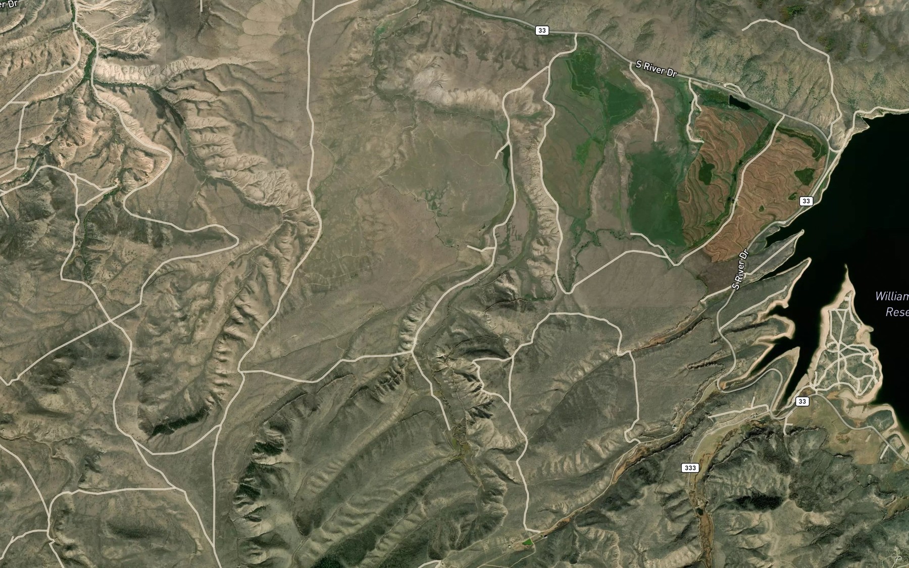 Satellite map of the Pheney Reservoir