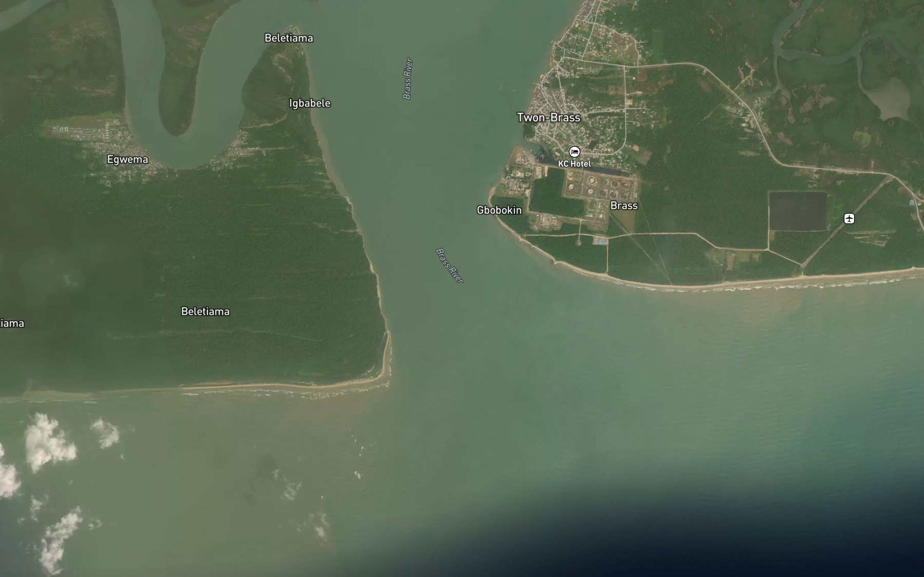 Satellite map of the Brass River