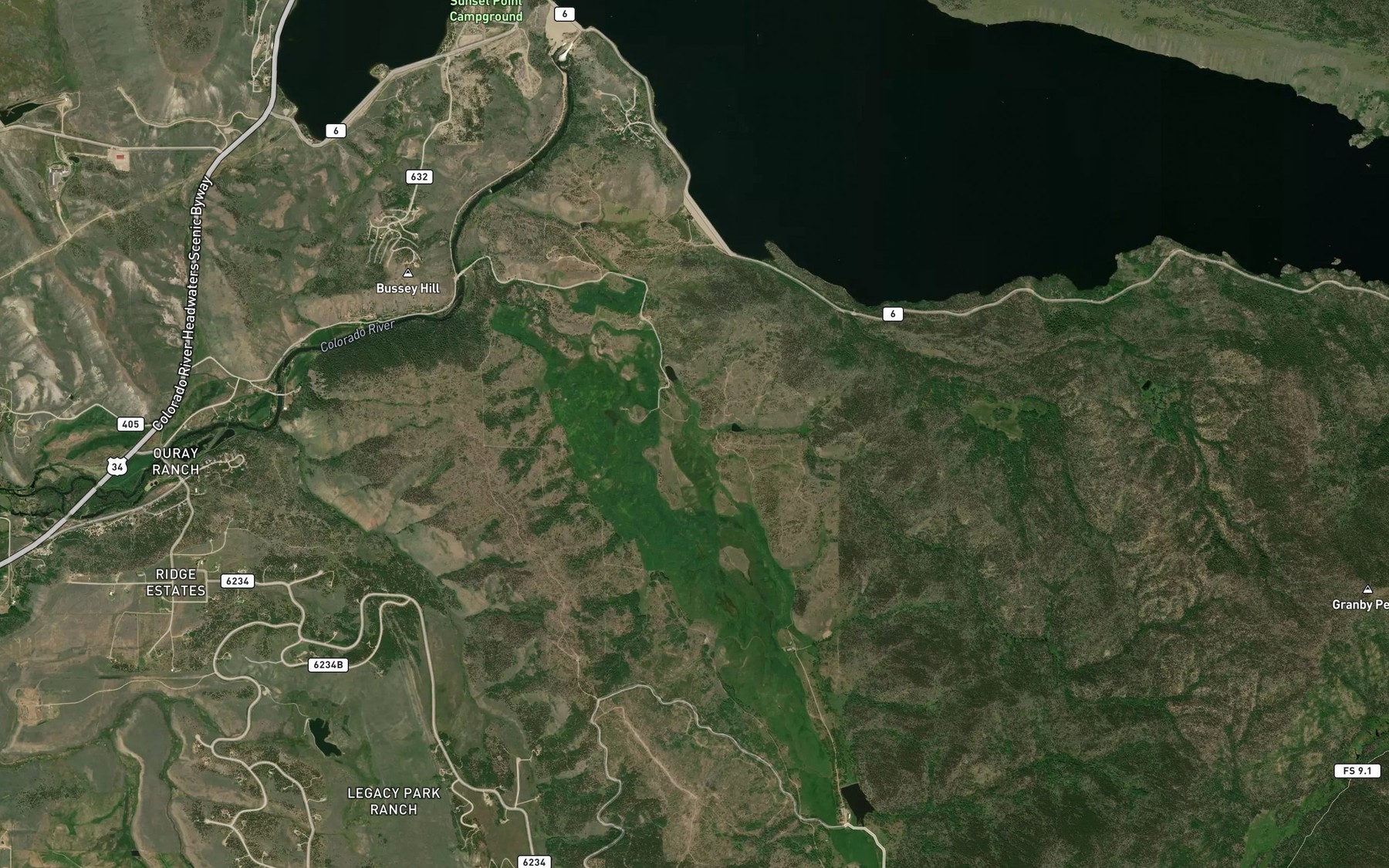 Satellite map of the Doe Creek