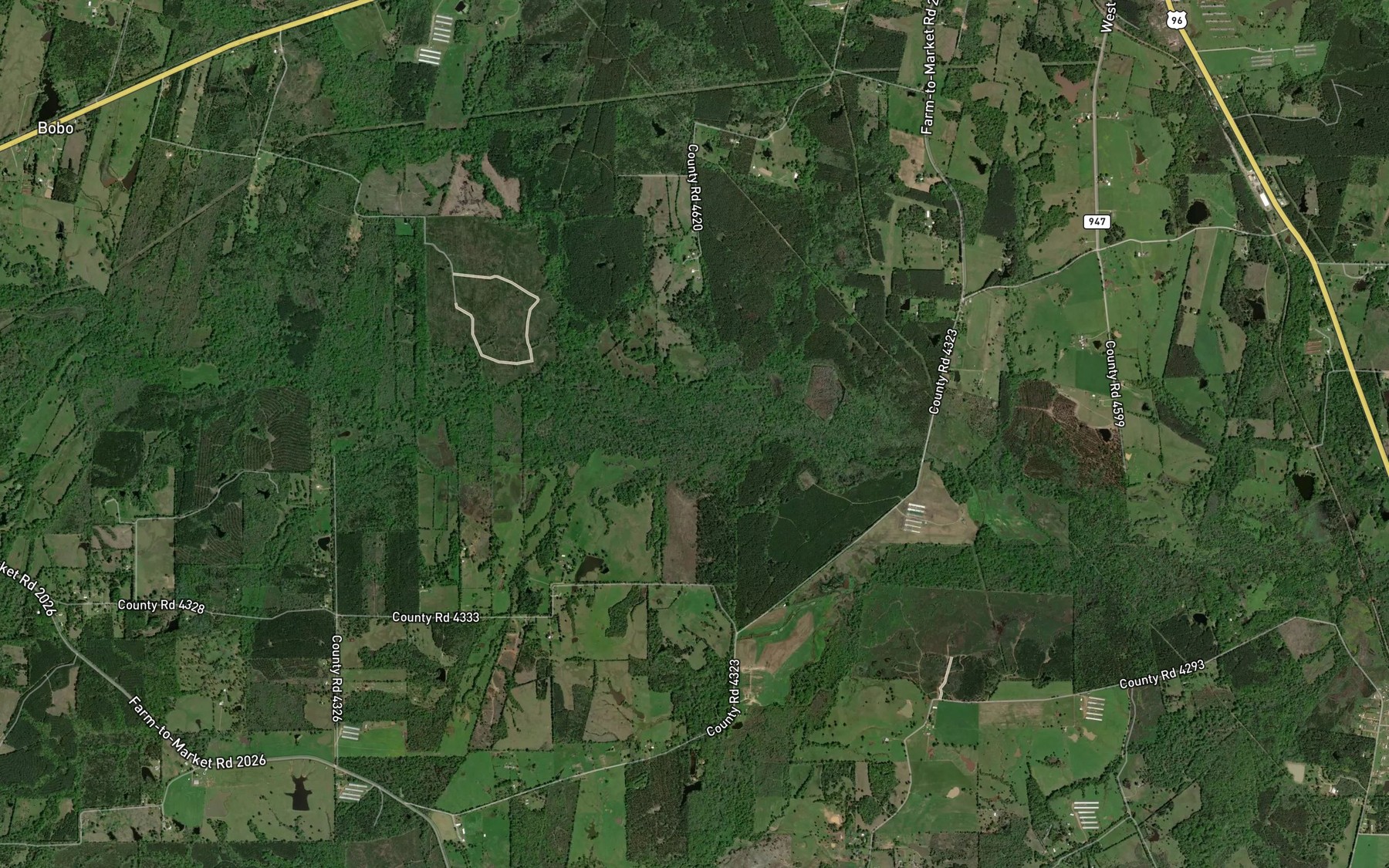 Satellite map of the Bowlin Creek