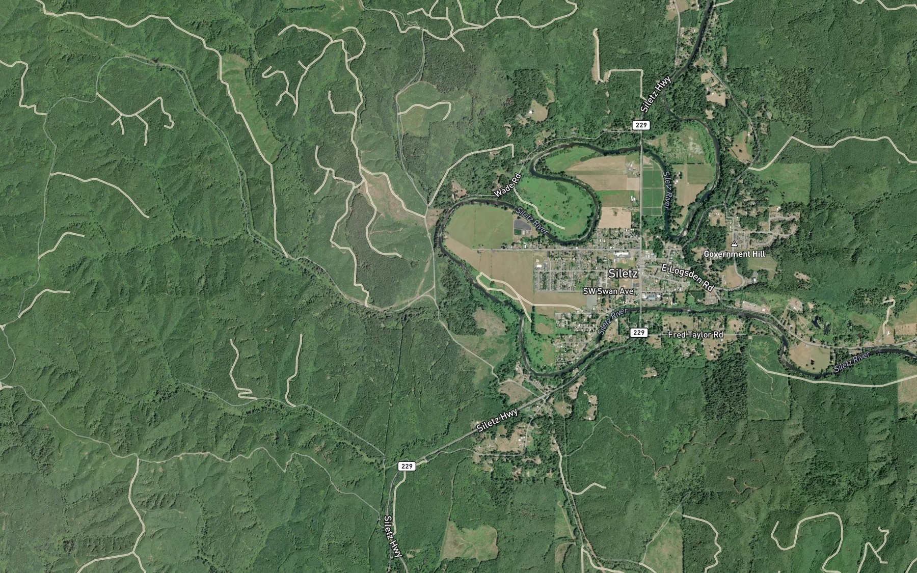 Satellite map of the Dewey Creek
