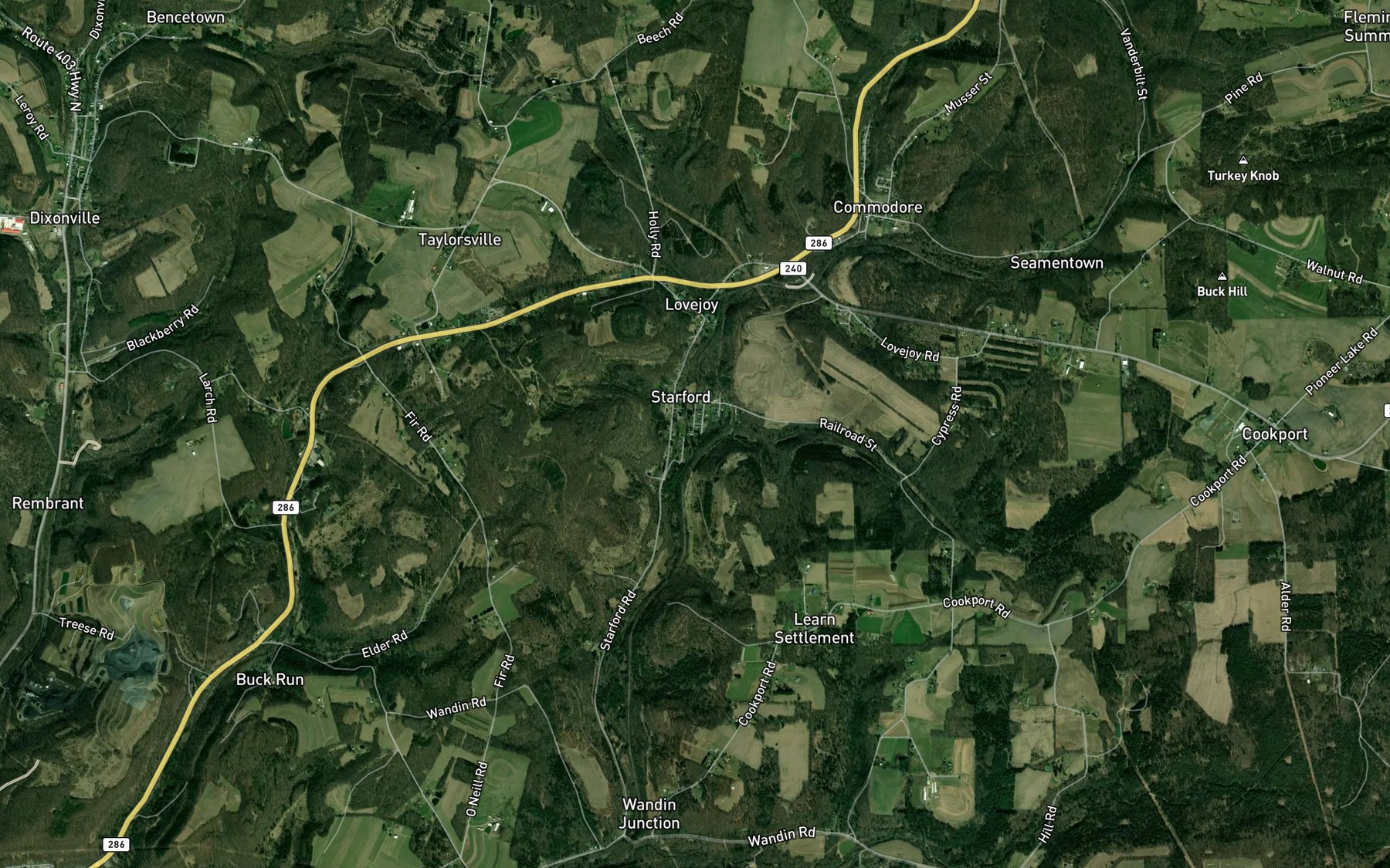 Satellite map of the Pompey Run