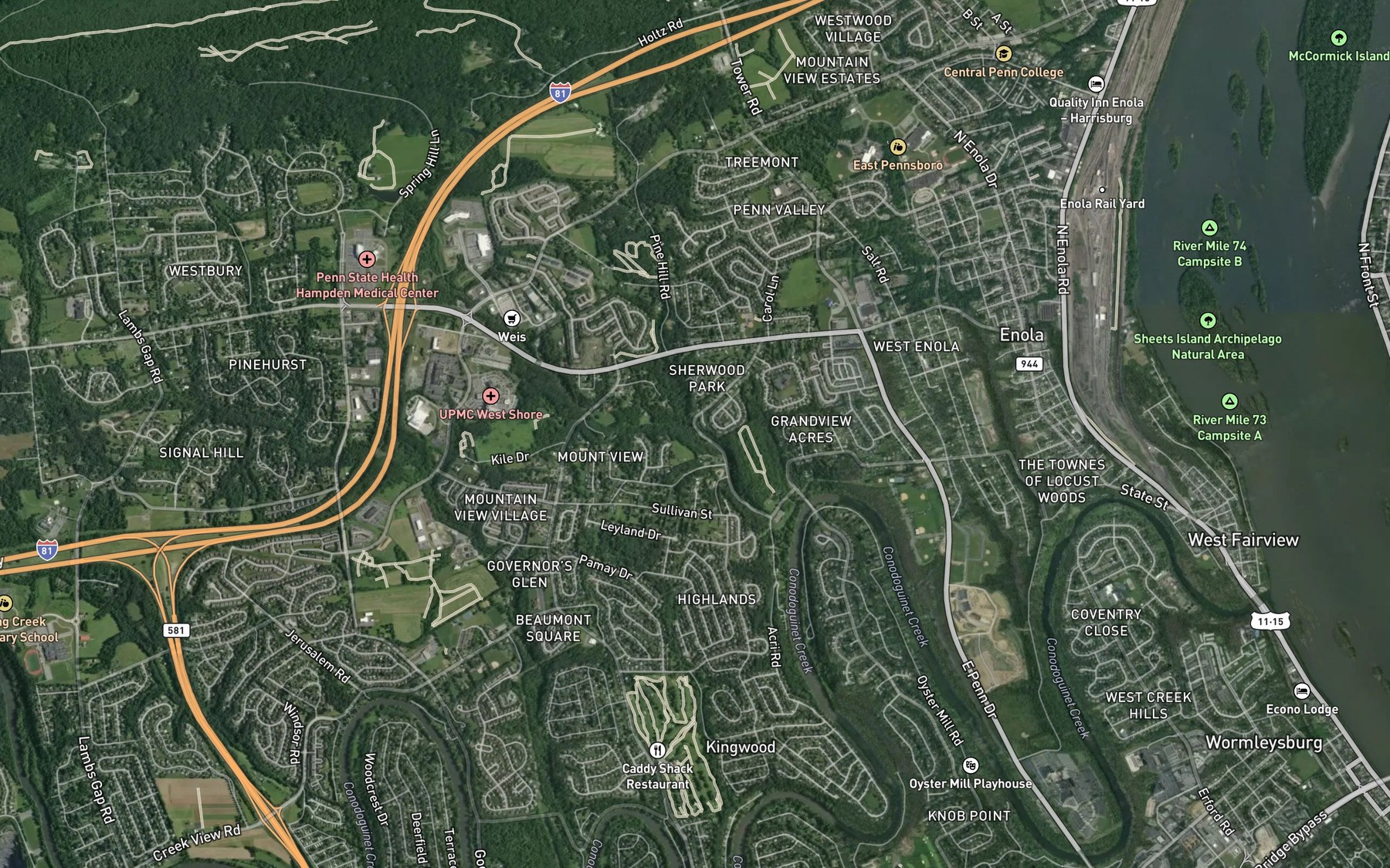 Satellite map of the Pine Run