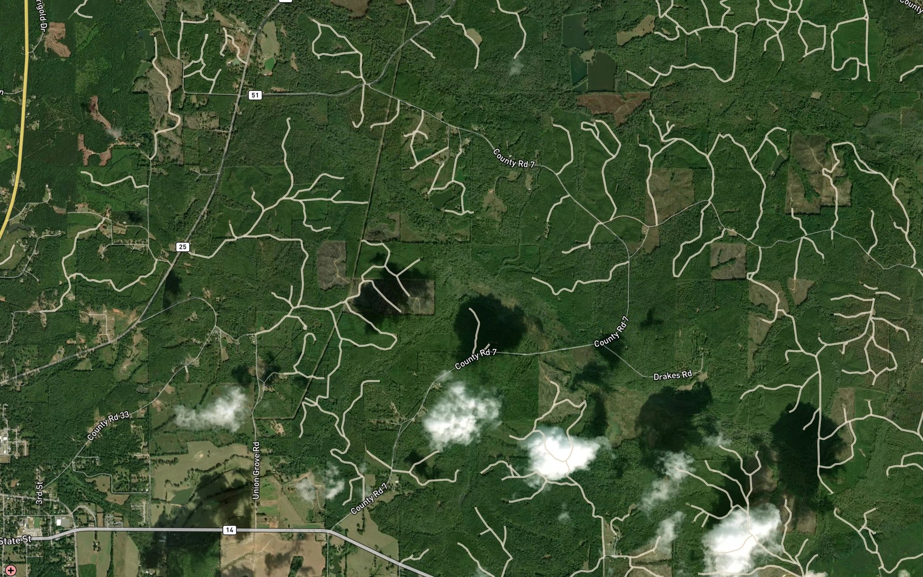 Satellite map of the Bills Branch