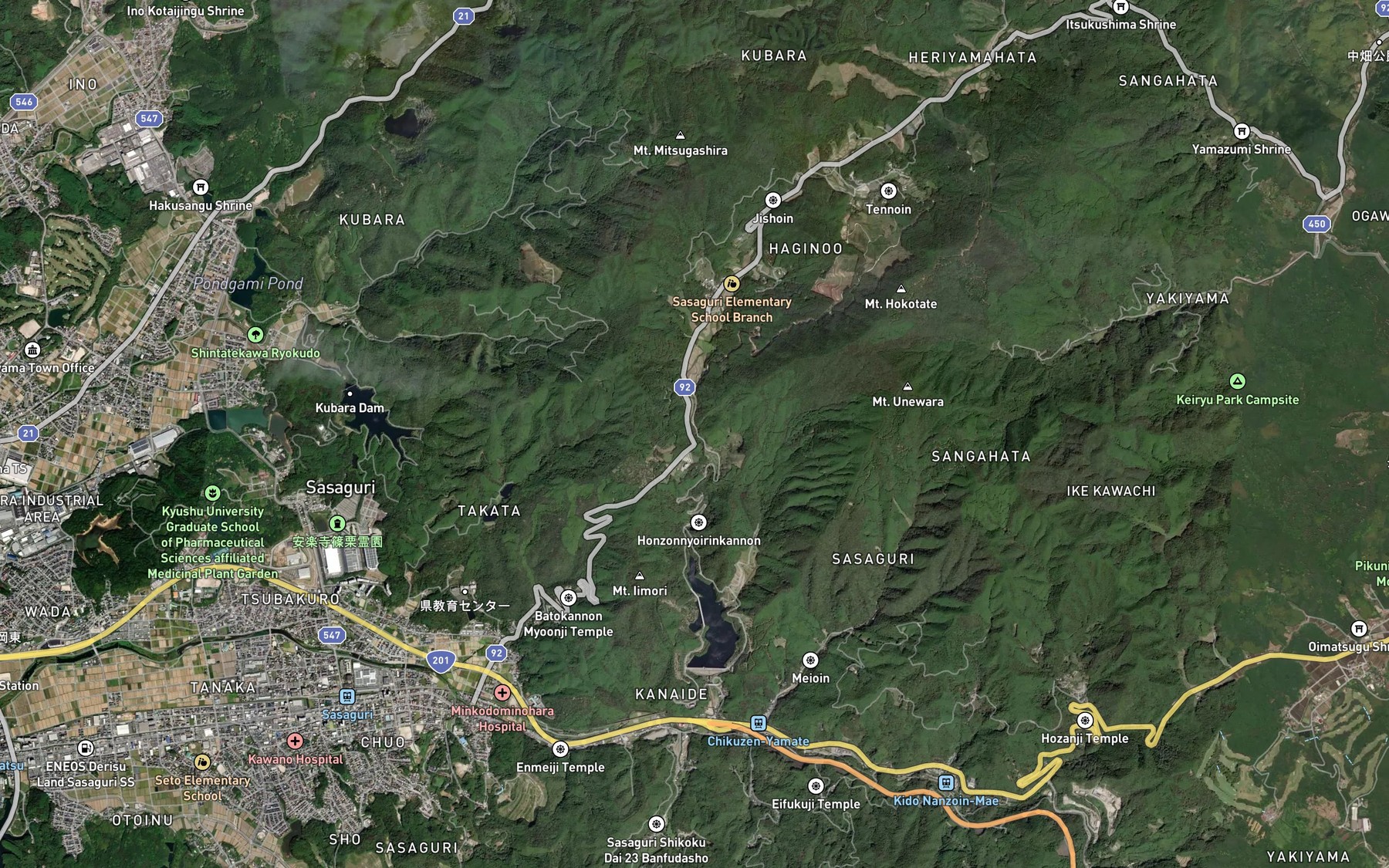 Satellite map of the Jingato Taki
