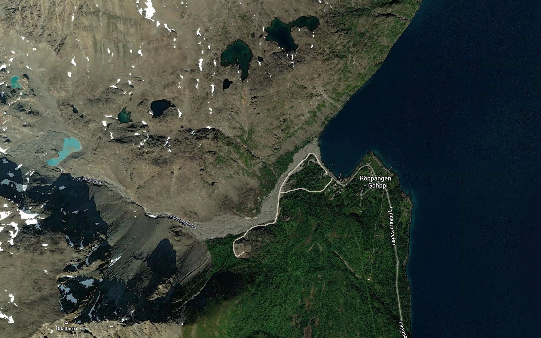 Satellite map of the Kidelva