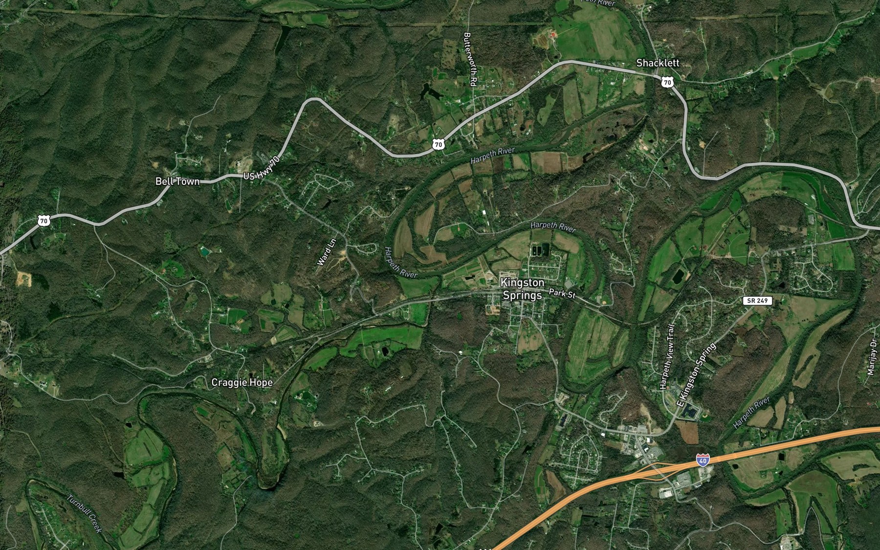 Satellite map of the Turnbull Creek
