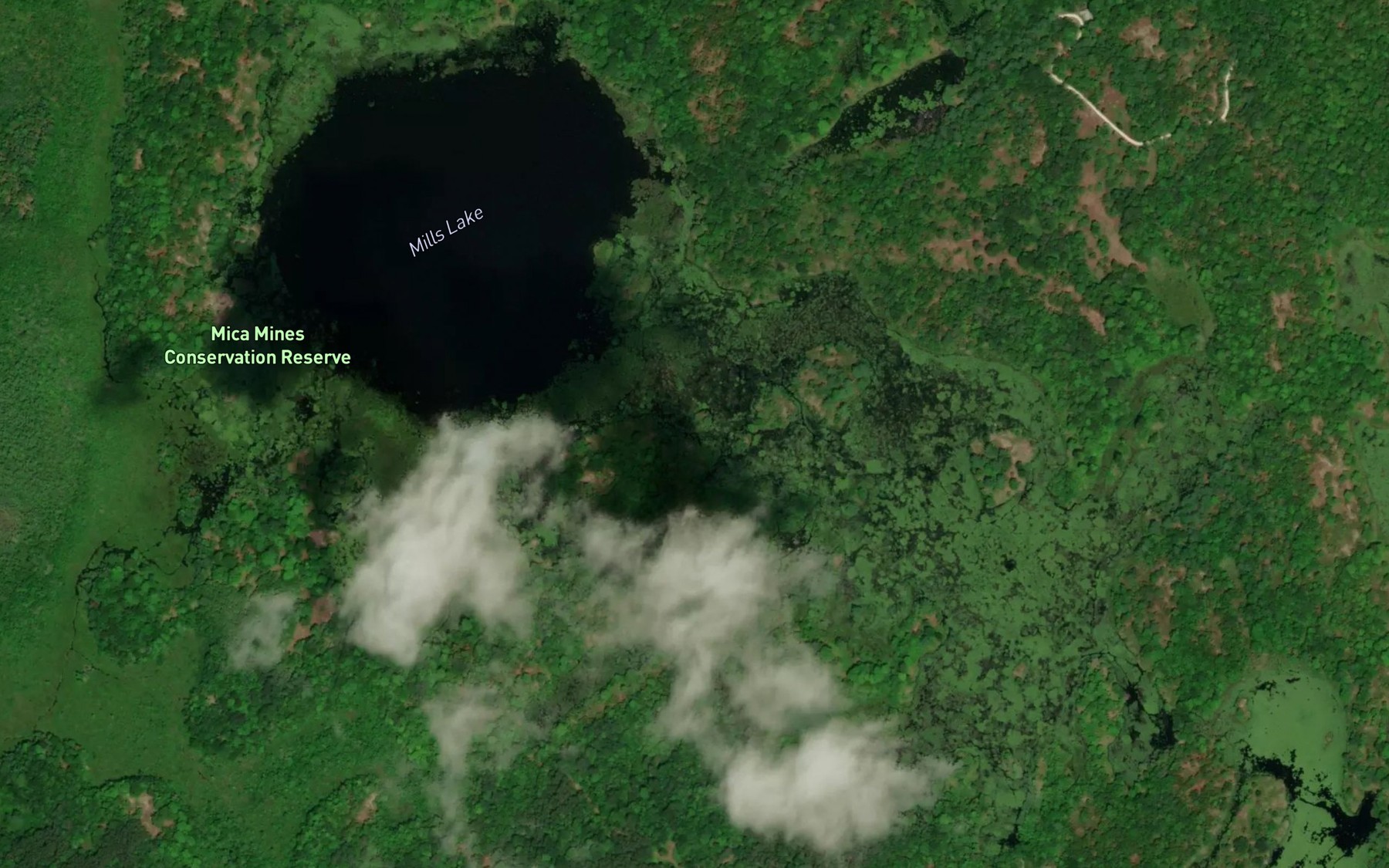 Satellite map of the Mills Lake