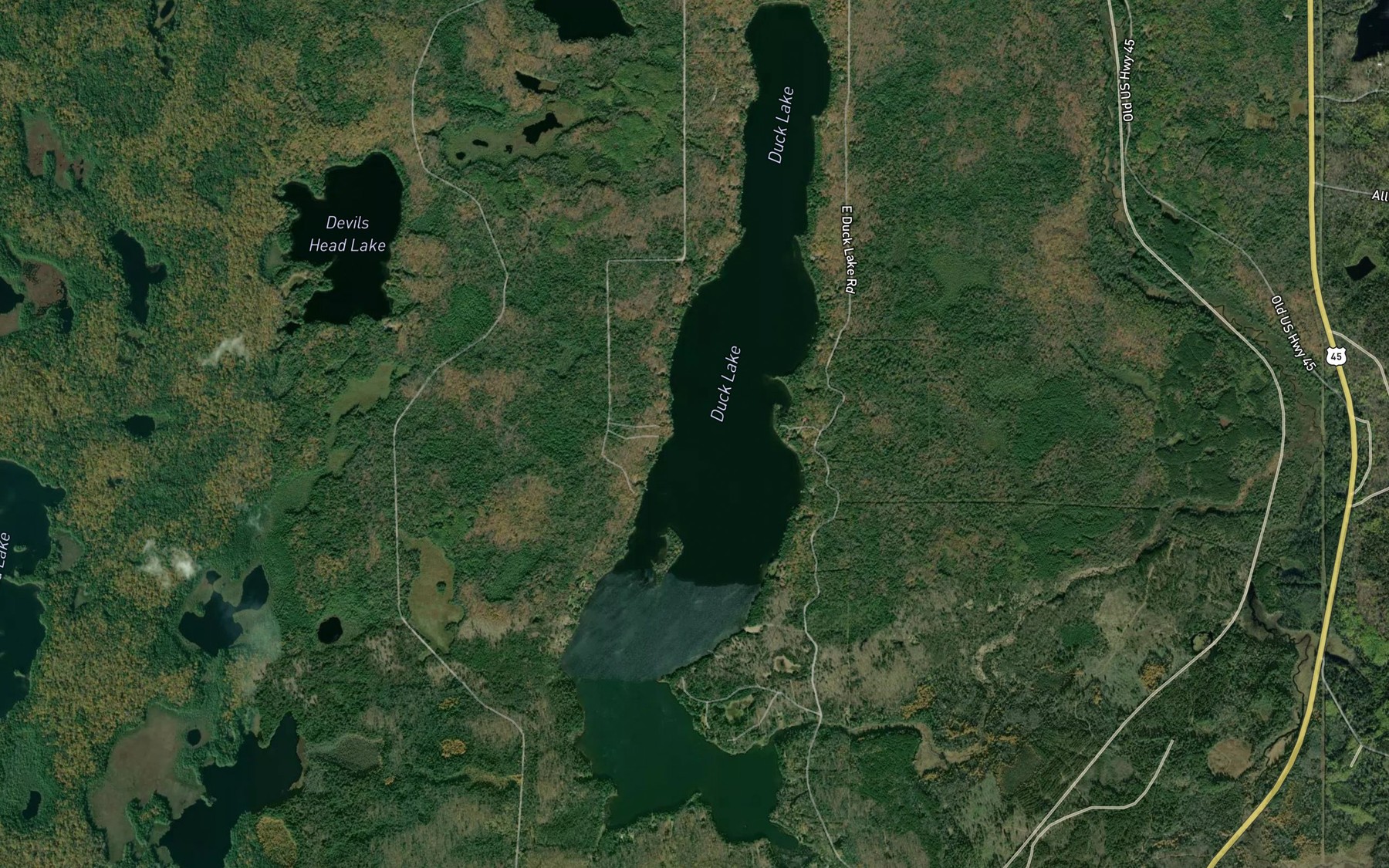 Satellite map of the Duck Lake