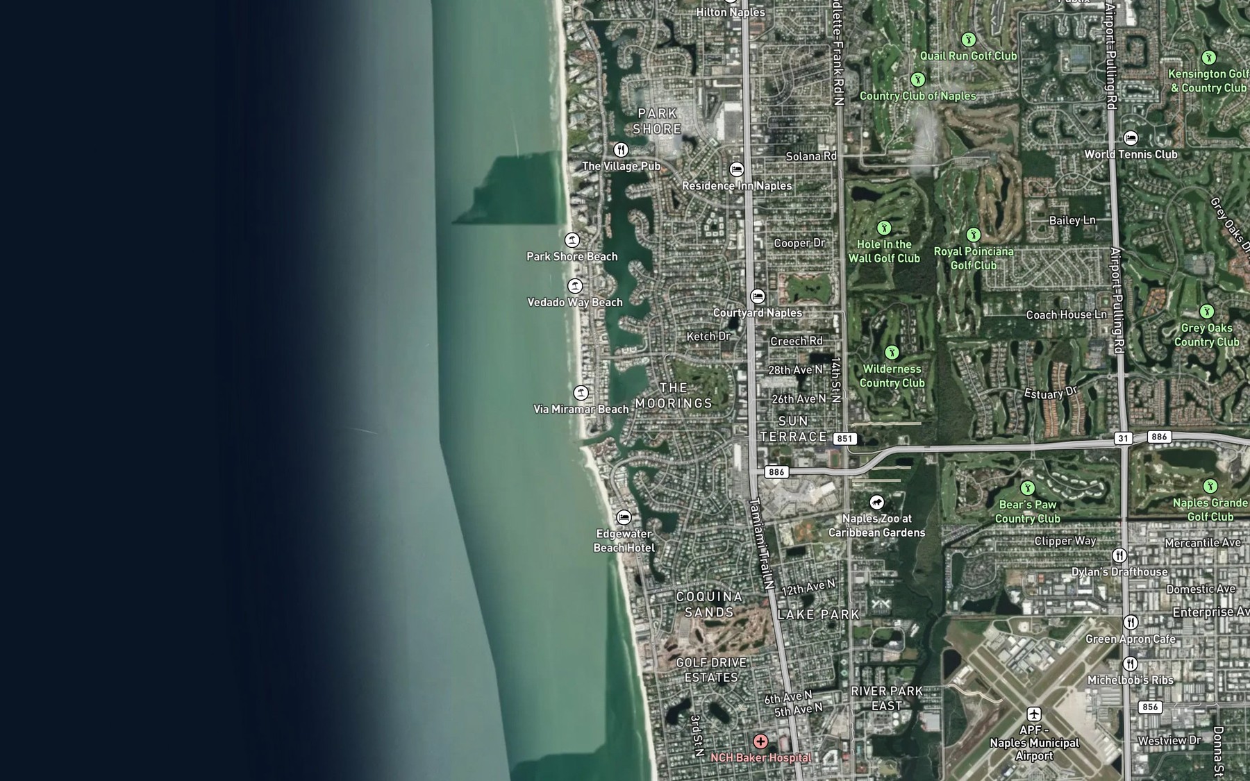 Satellite map of the Moorings Bay