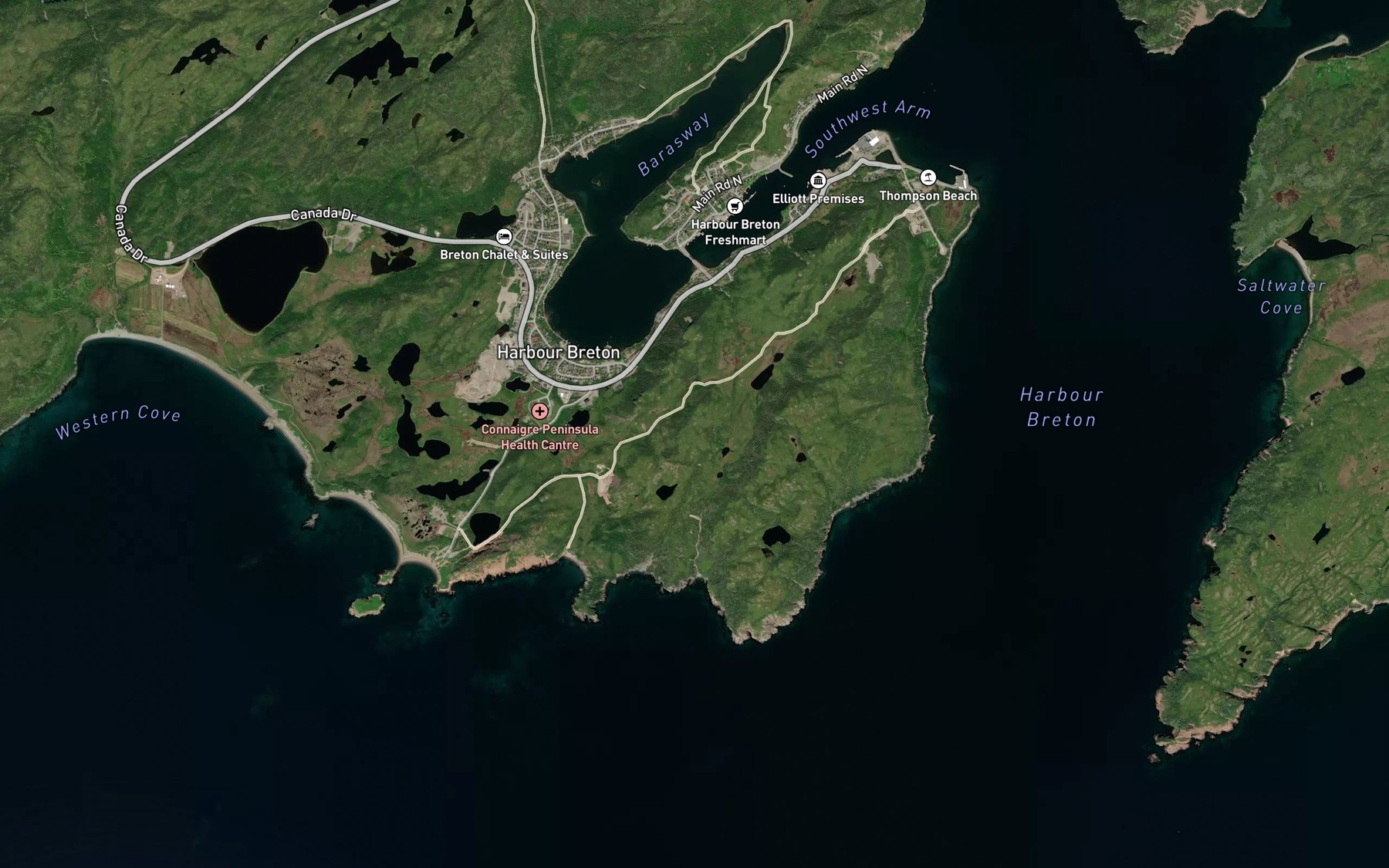 Satellite map of the Southwest Arm