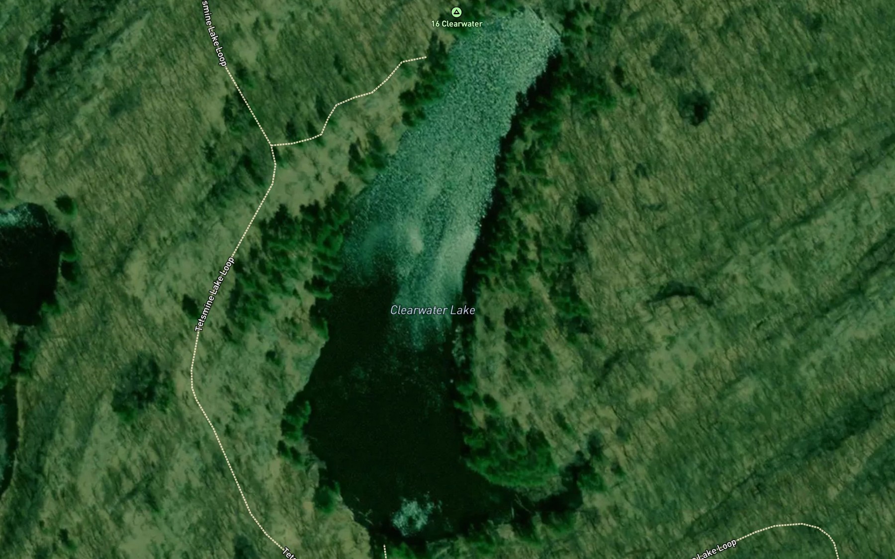 Satellite map of the Clearwater Lake