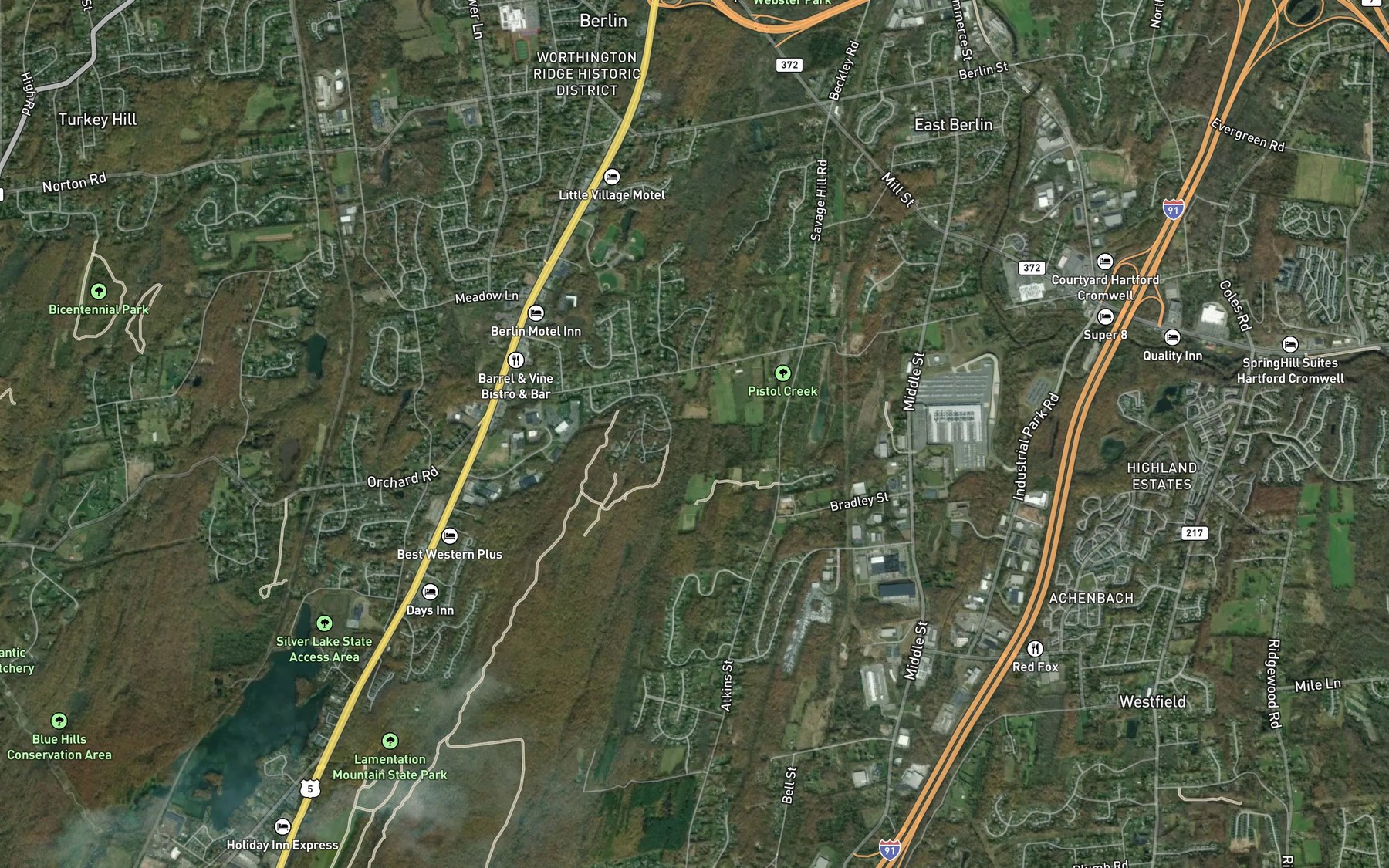 Satellite map of the Snow Hill Brook