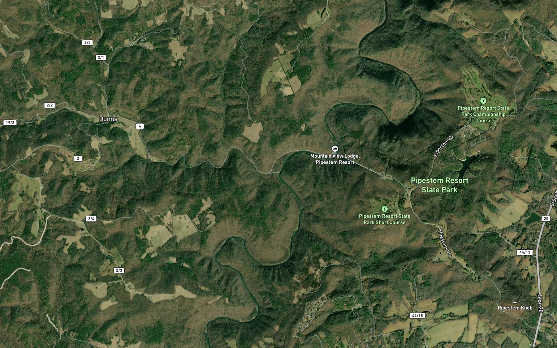 Satellite map of the Mountain Creek