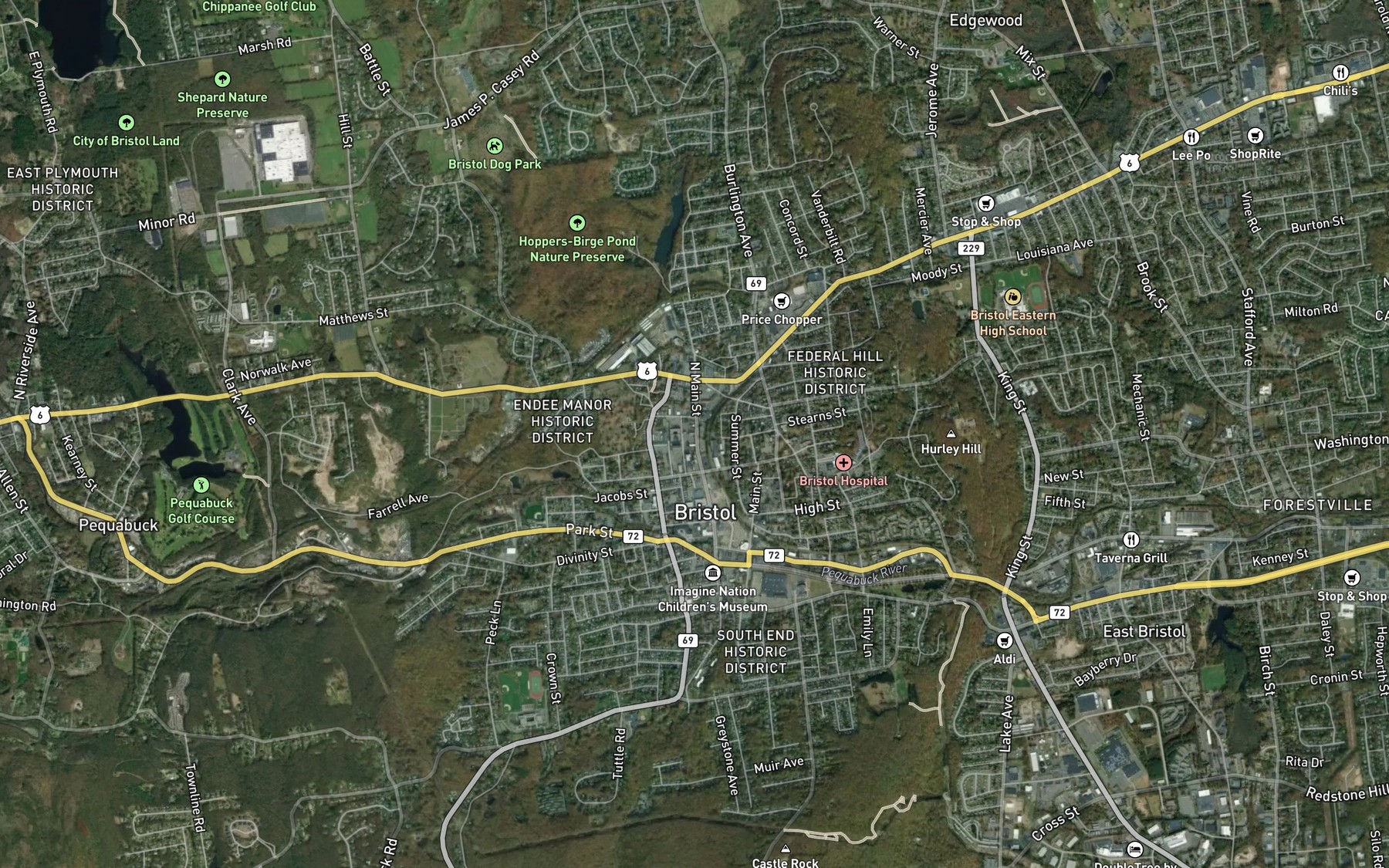 Satellite map of the Birge Pond Brook