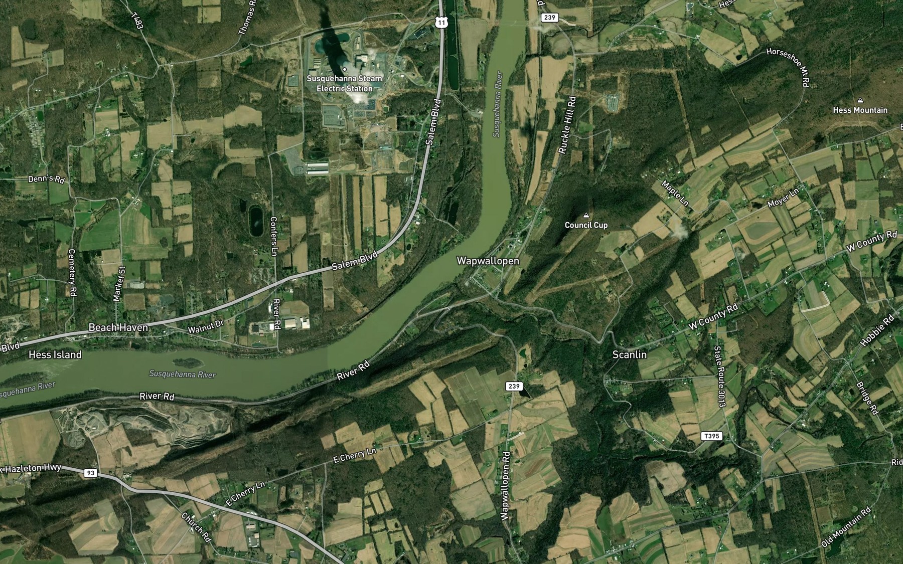 Satellite map of the Big Wapwallopen Creek