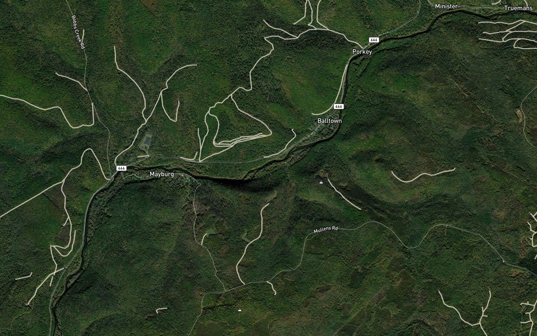 Satellite map of the Phelps Run