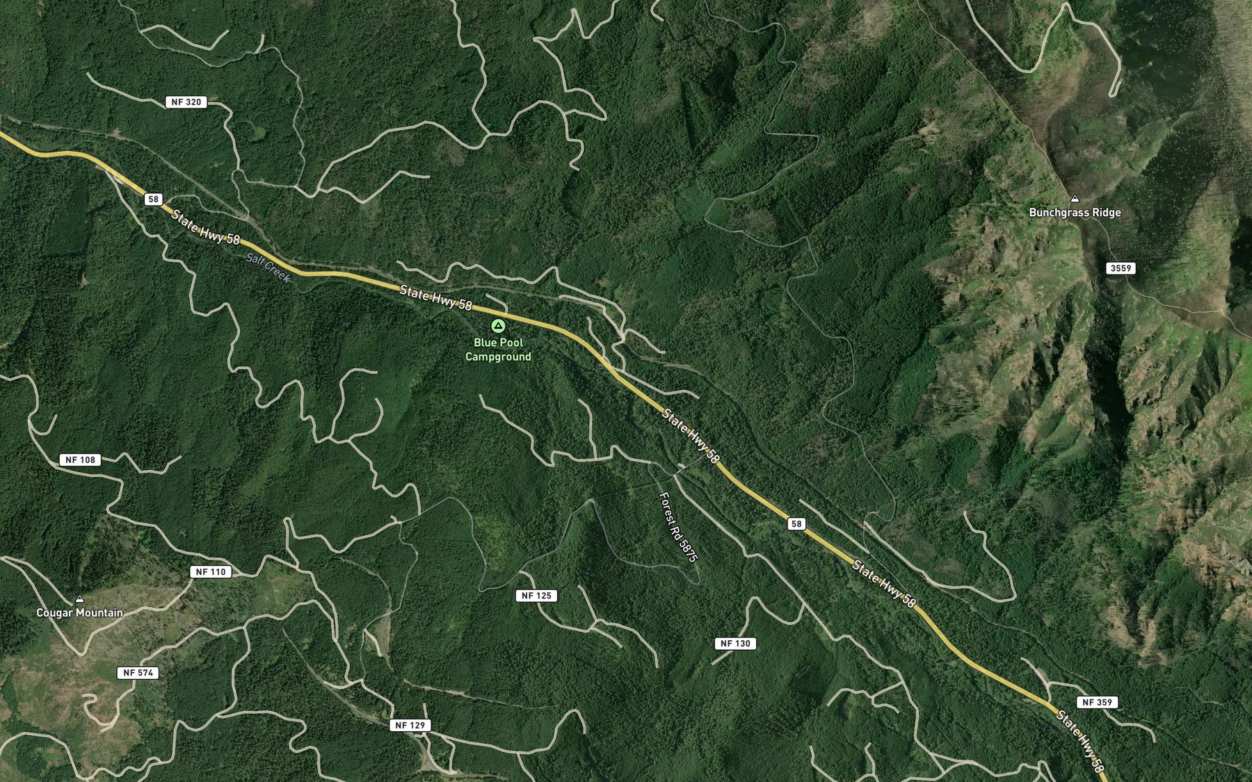 Satellite map of the McCredie Creek
