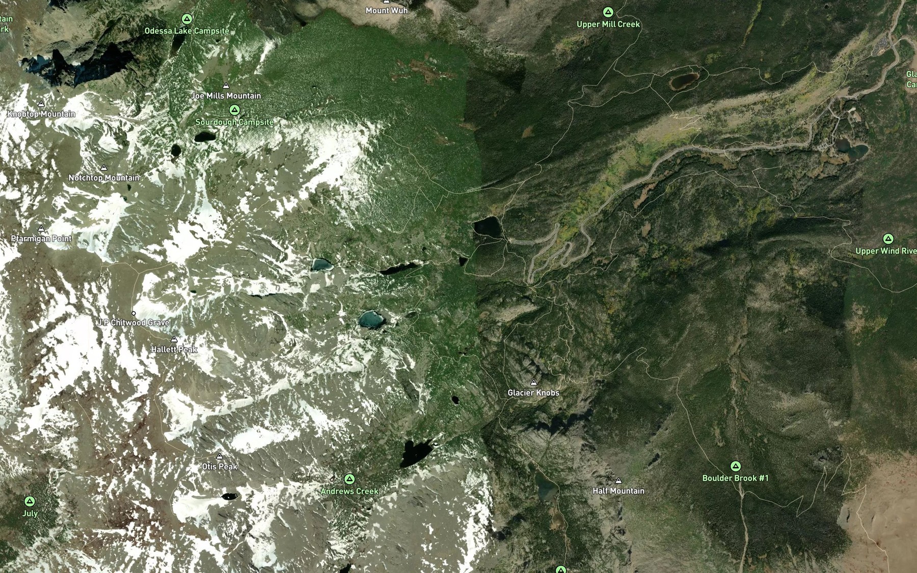 Satellite map of the Chaos Creek