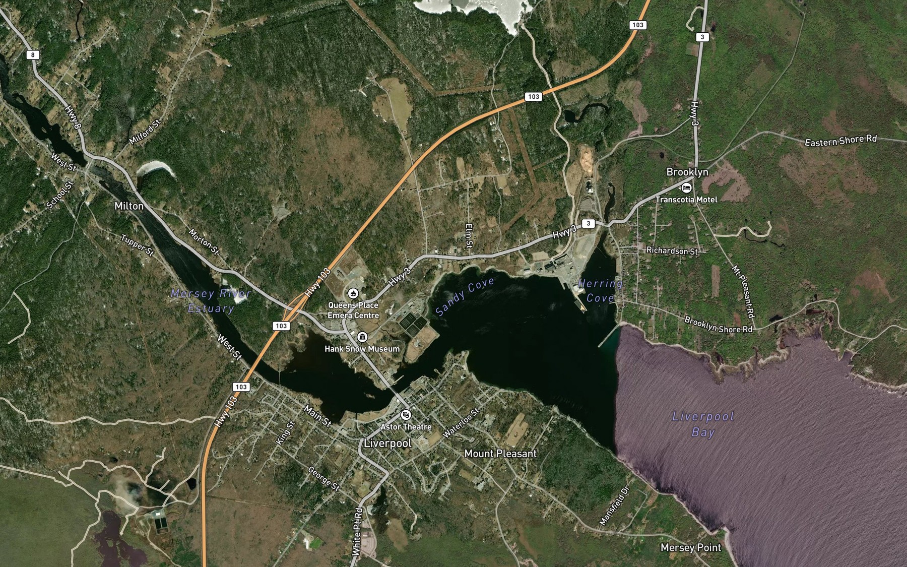 Satellite map of the Sandy Cove