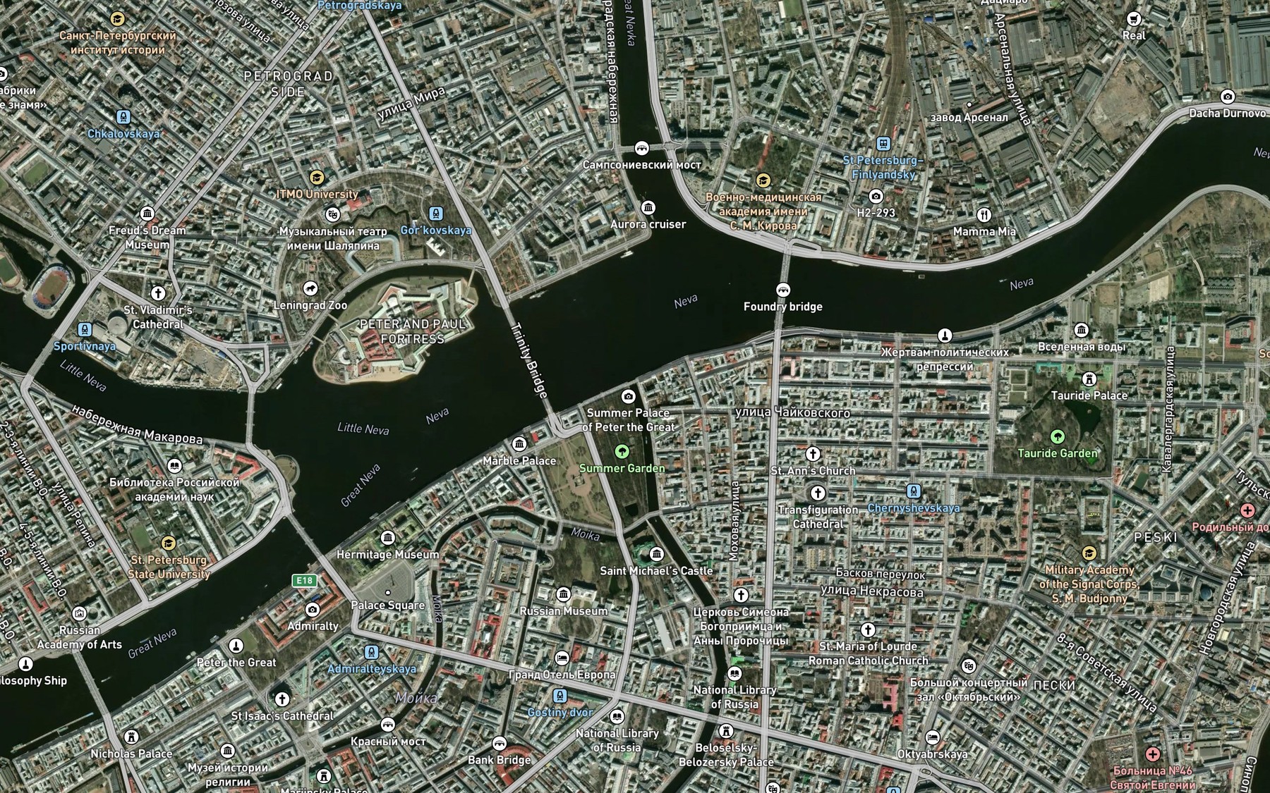 Satellite map of the Fontanka