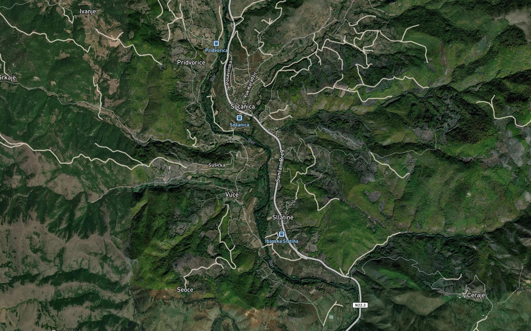 Satellite map of the Vucinska Reka