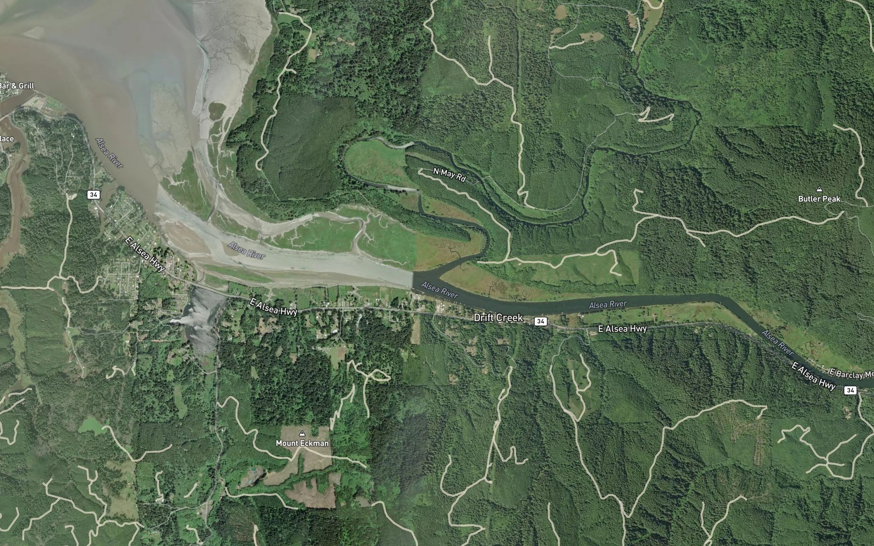 Satellite map of the Drift Creek