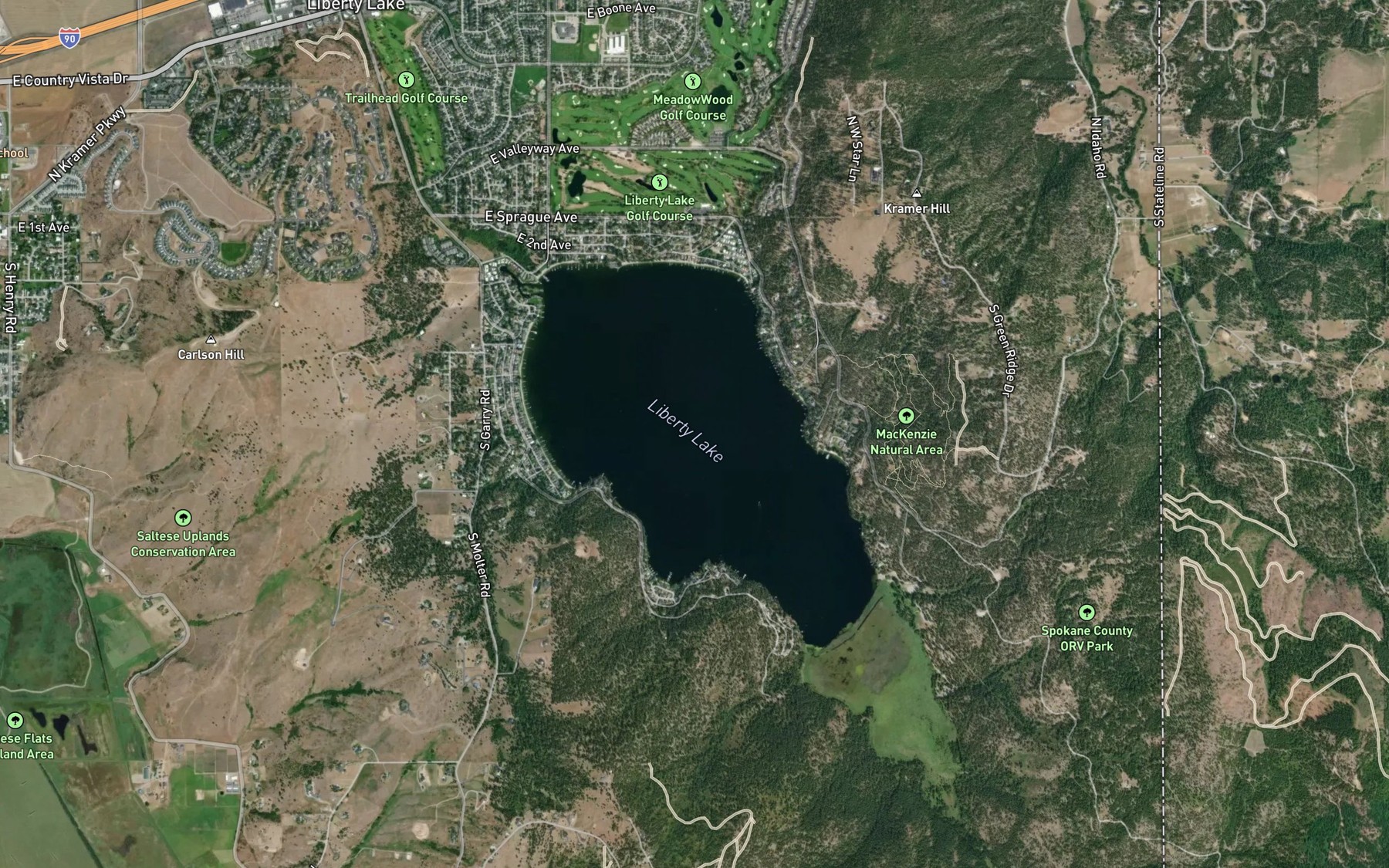 Satellite map of the Liberty Lake