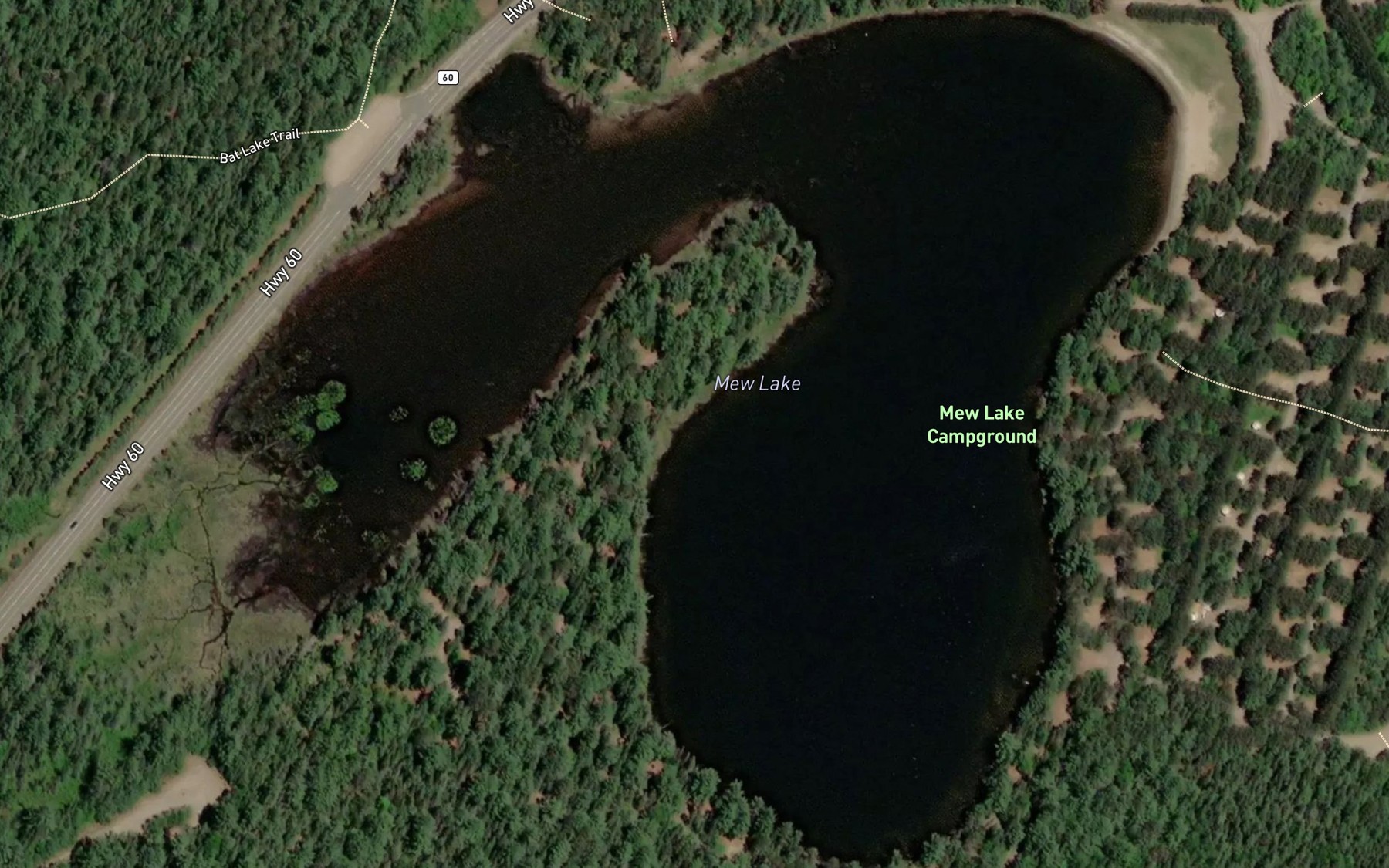 Satellite map of the Mew Lake