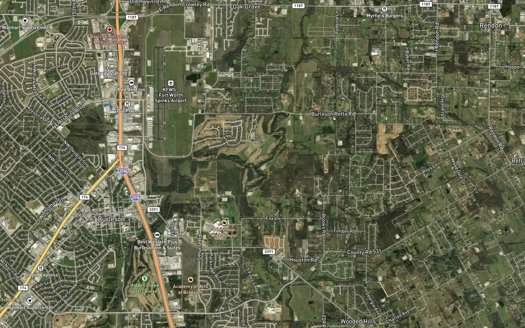 Satellite map of the Quil Miller Creek