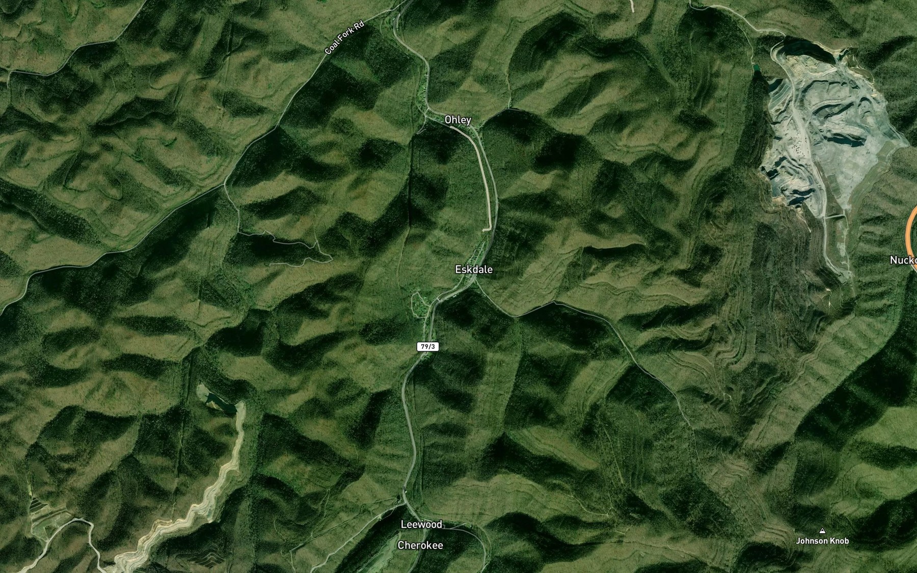 Satellite map of the Cane Fork