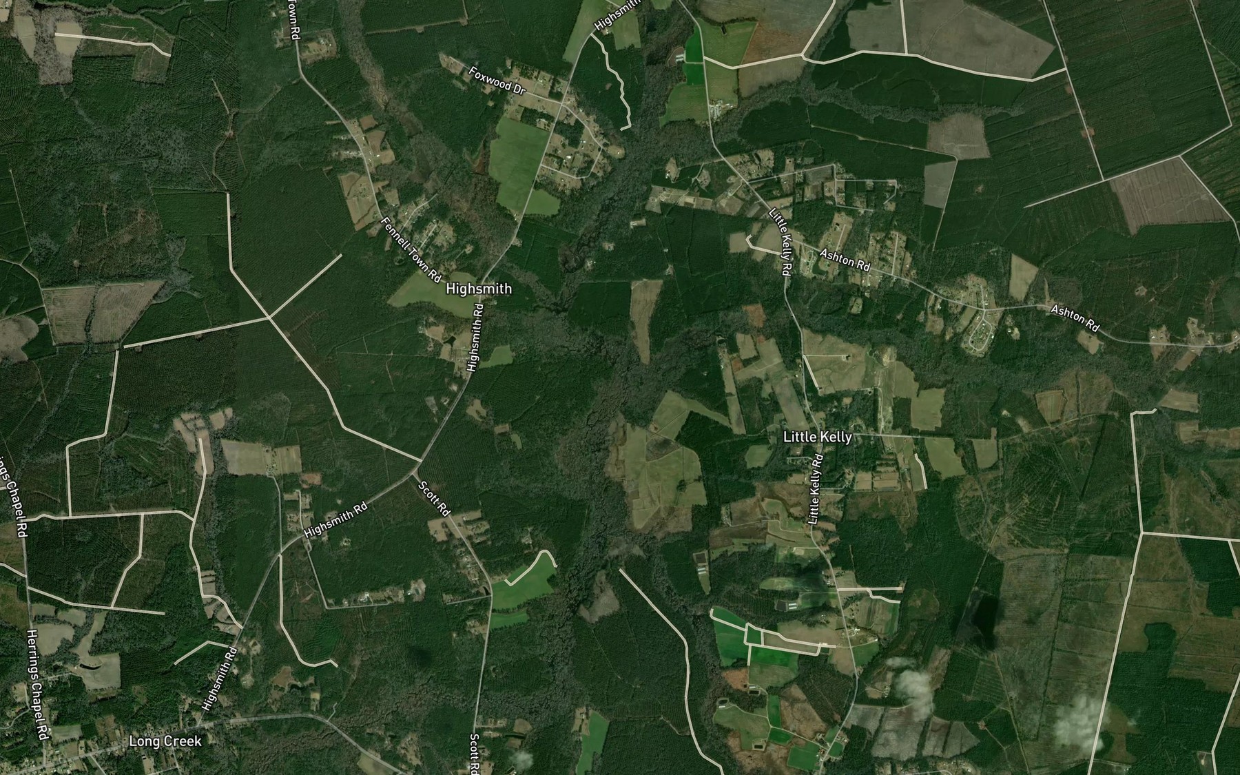 Satellite map of the Kellys Creek