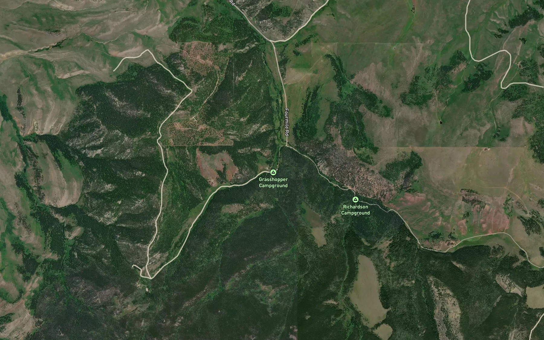 Satellite map of the East Fork Grasshopper Creek