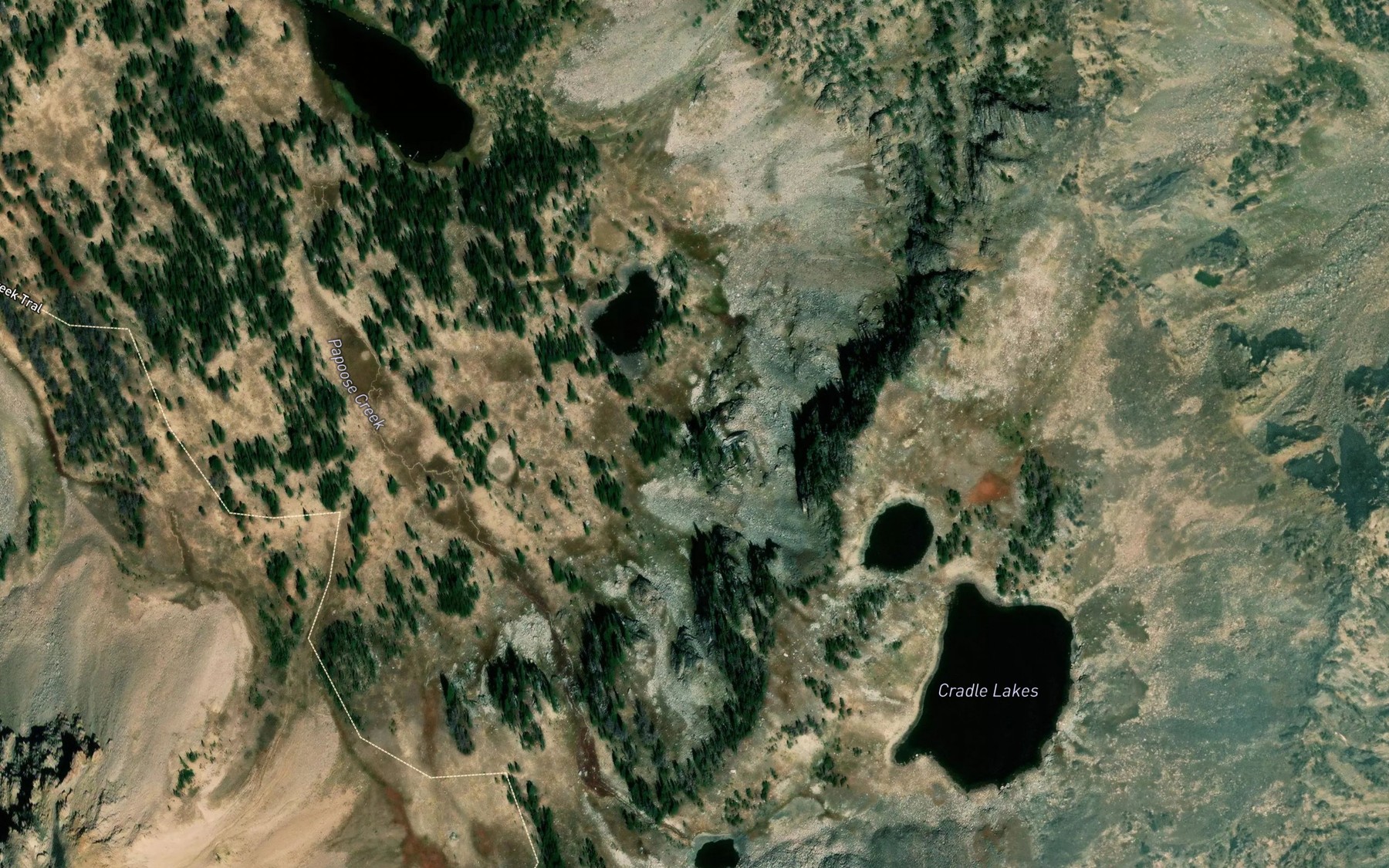 Satellite map of the Cradle Lakes