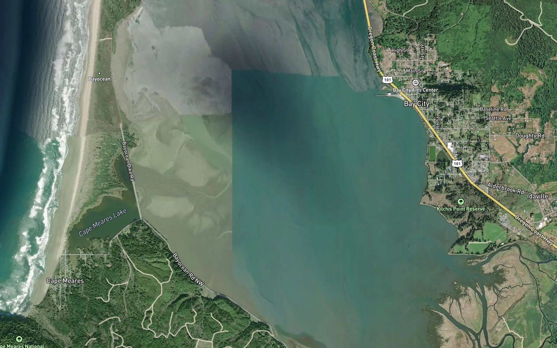 Satellite map of the Tillamook Bay