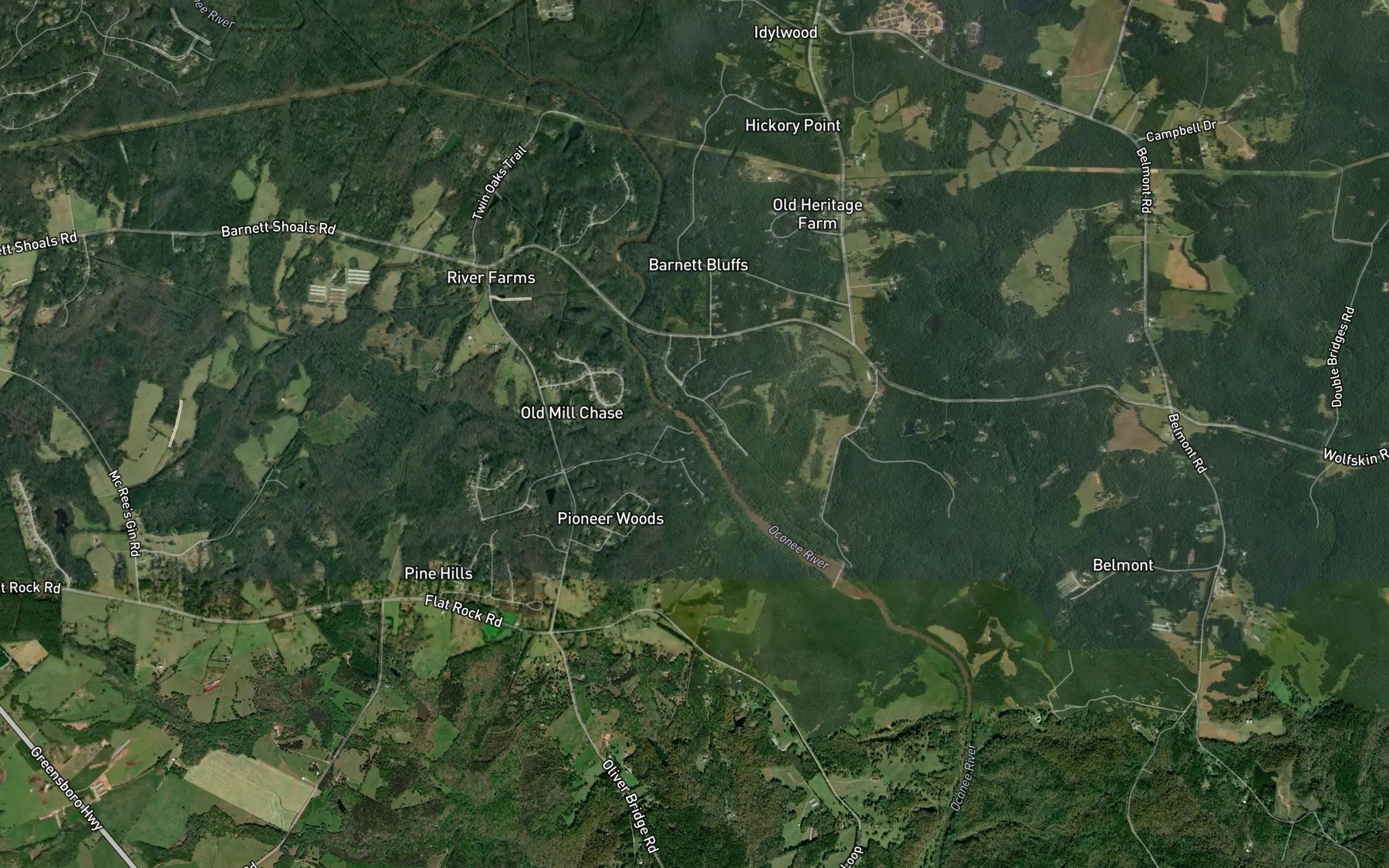 Satellite map of the Porters Creek