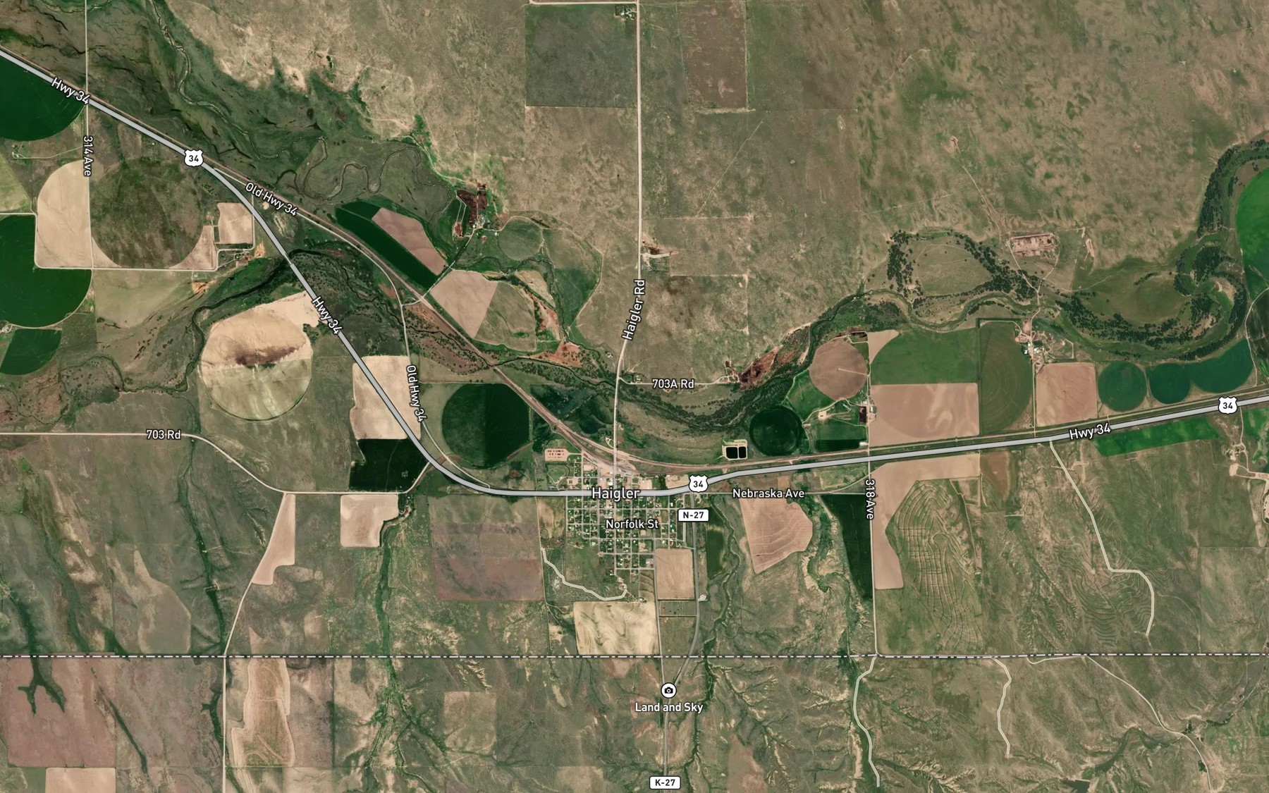 Satellite map of the Arikaree River
