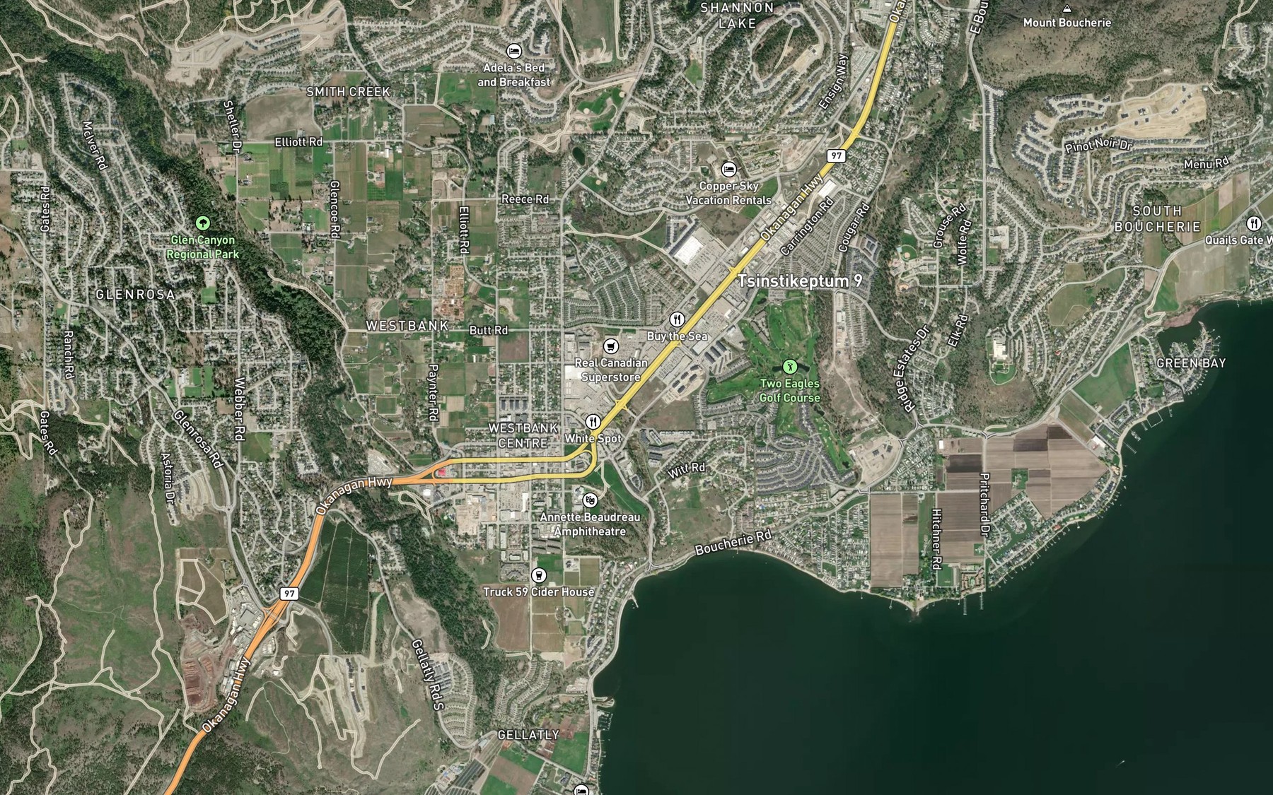 Satellite map of the Tomat Creek
