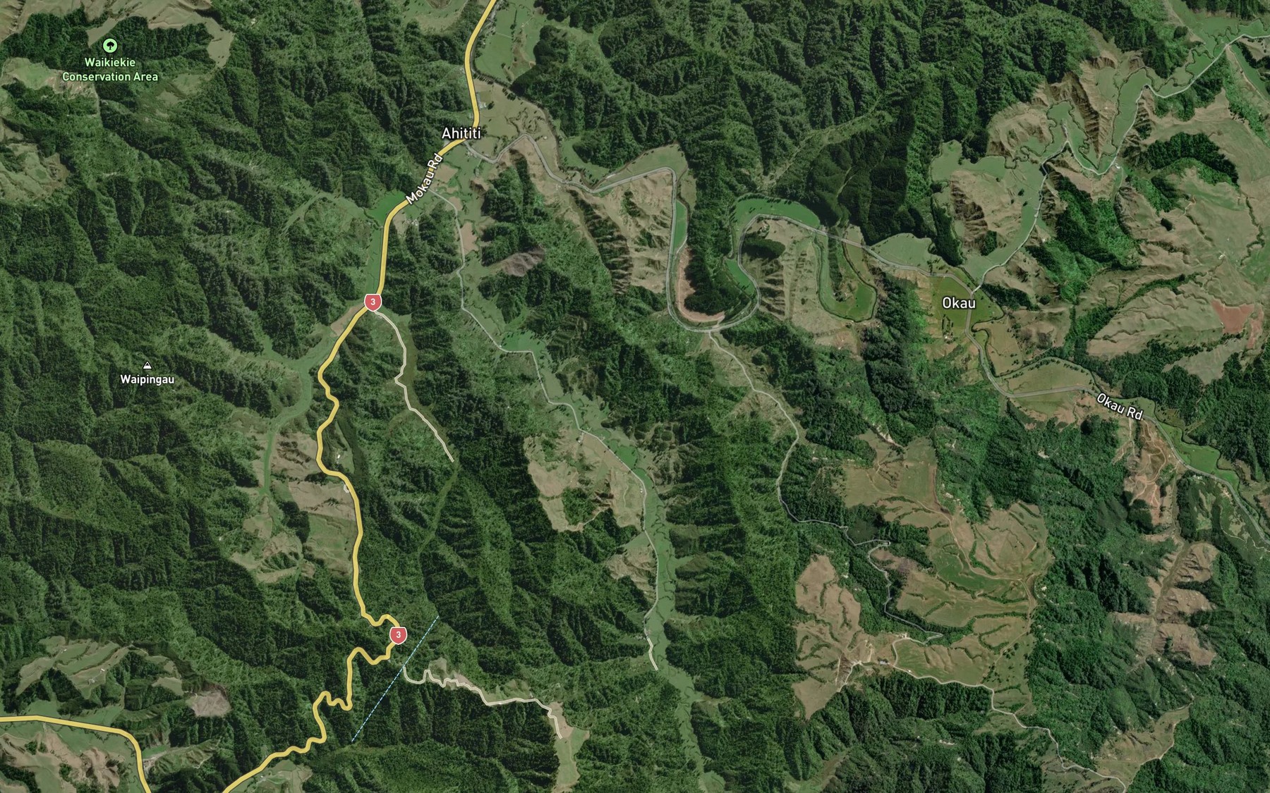 Satellite map of the Mangaongaonga Stream