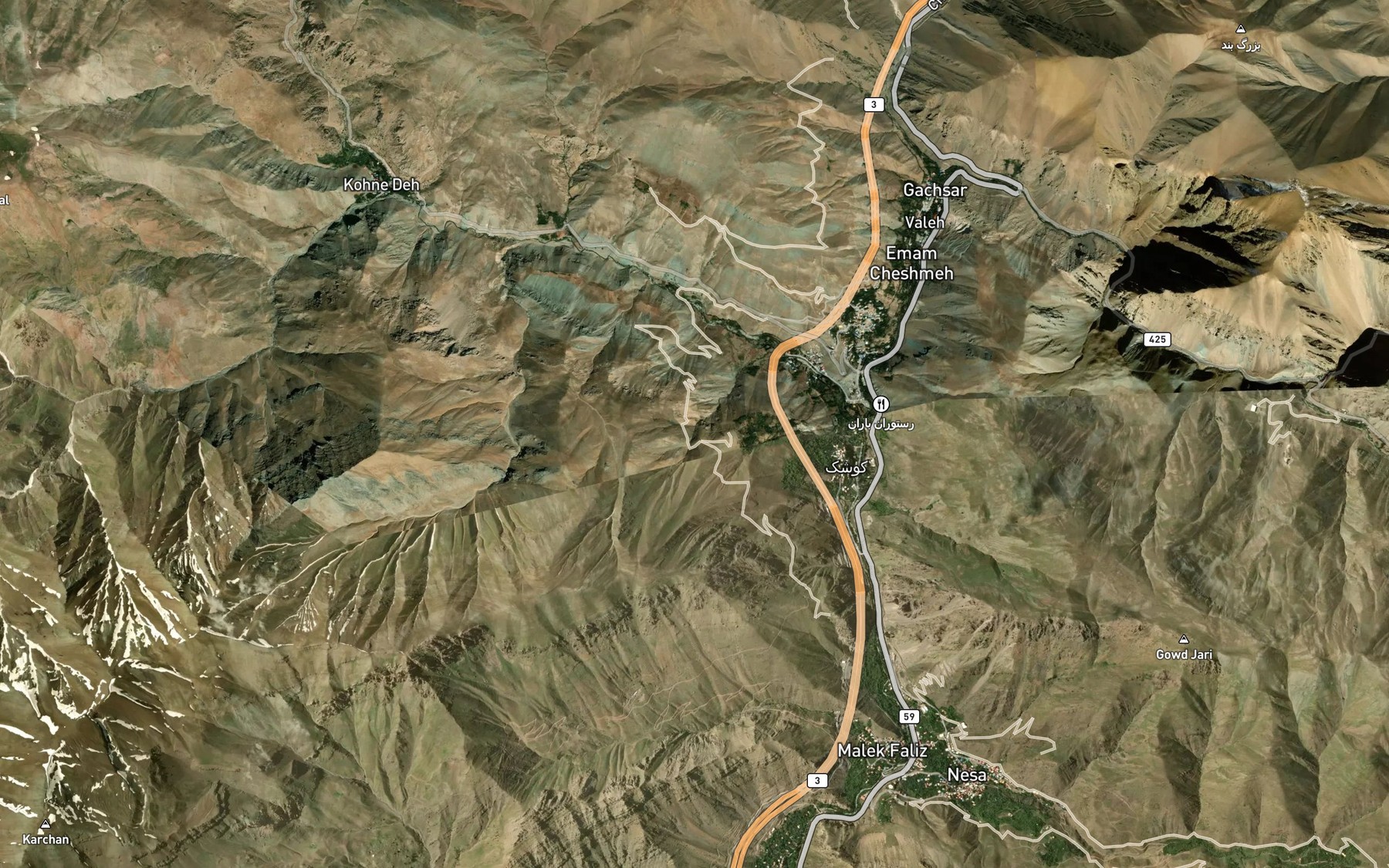 Satellite map of the Abshar-e Kaf Av