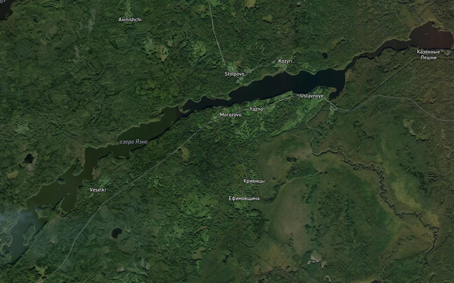 Satellite map of the Ozero Yazno