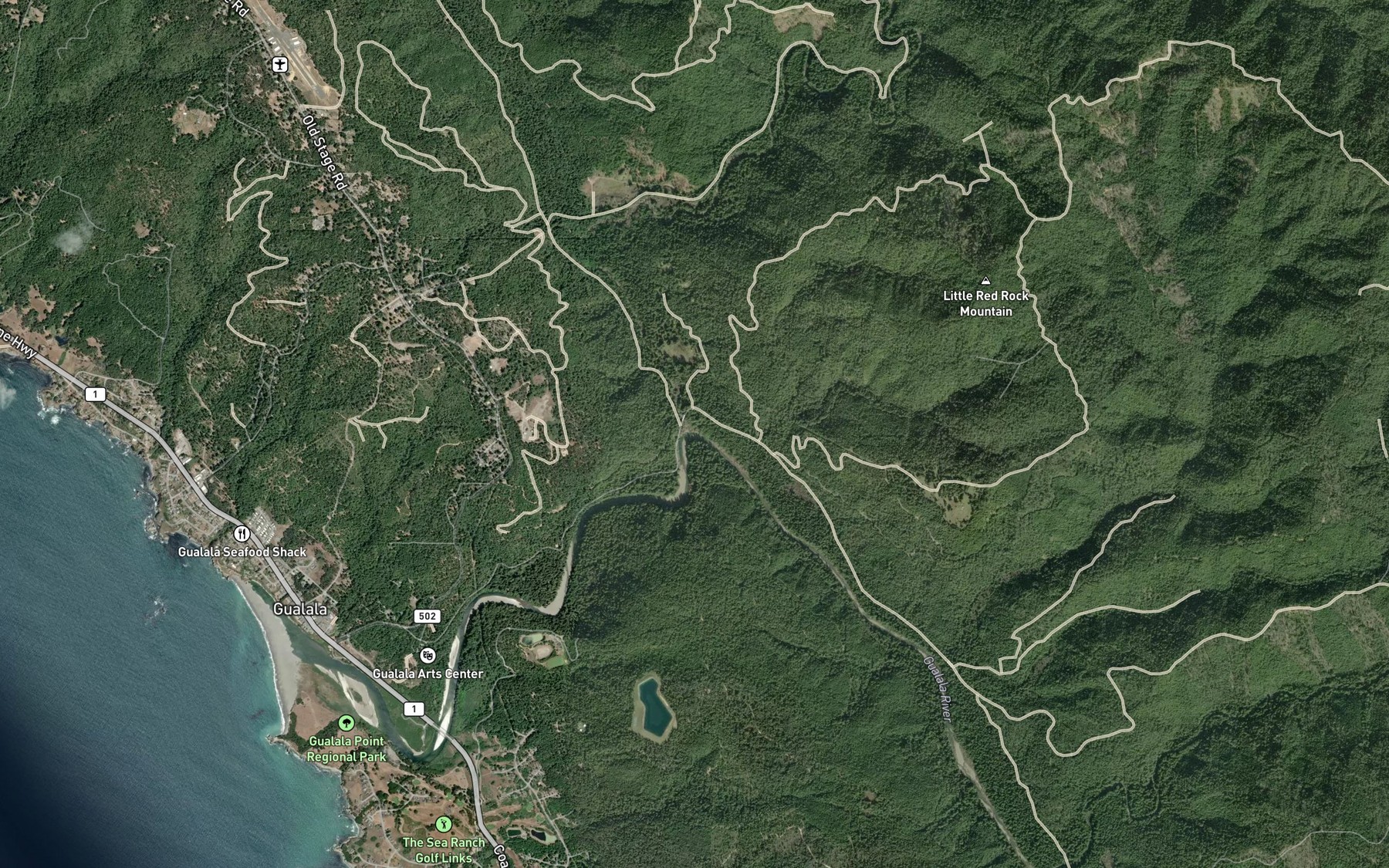 Satellite map of the North Fork Gualala River