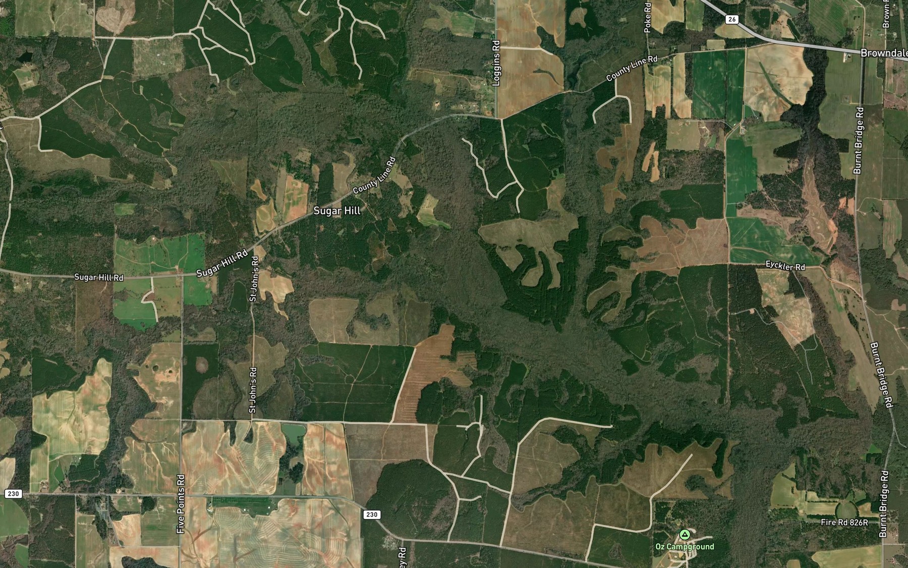 Satellite map of the Camp Creek
