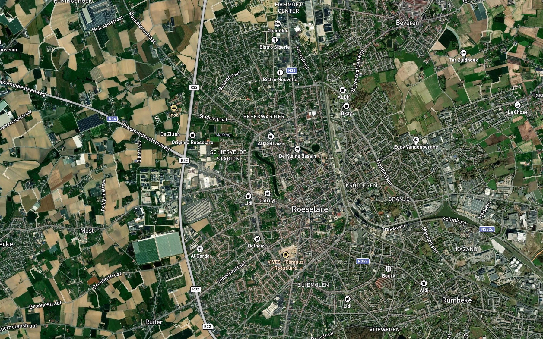 Satellite map of the Kanaal van Roeselare naar de Leie