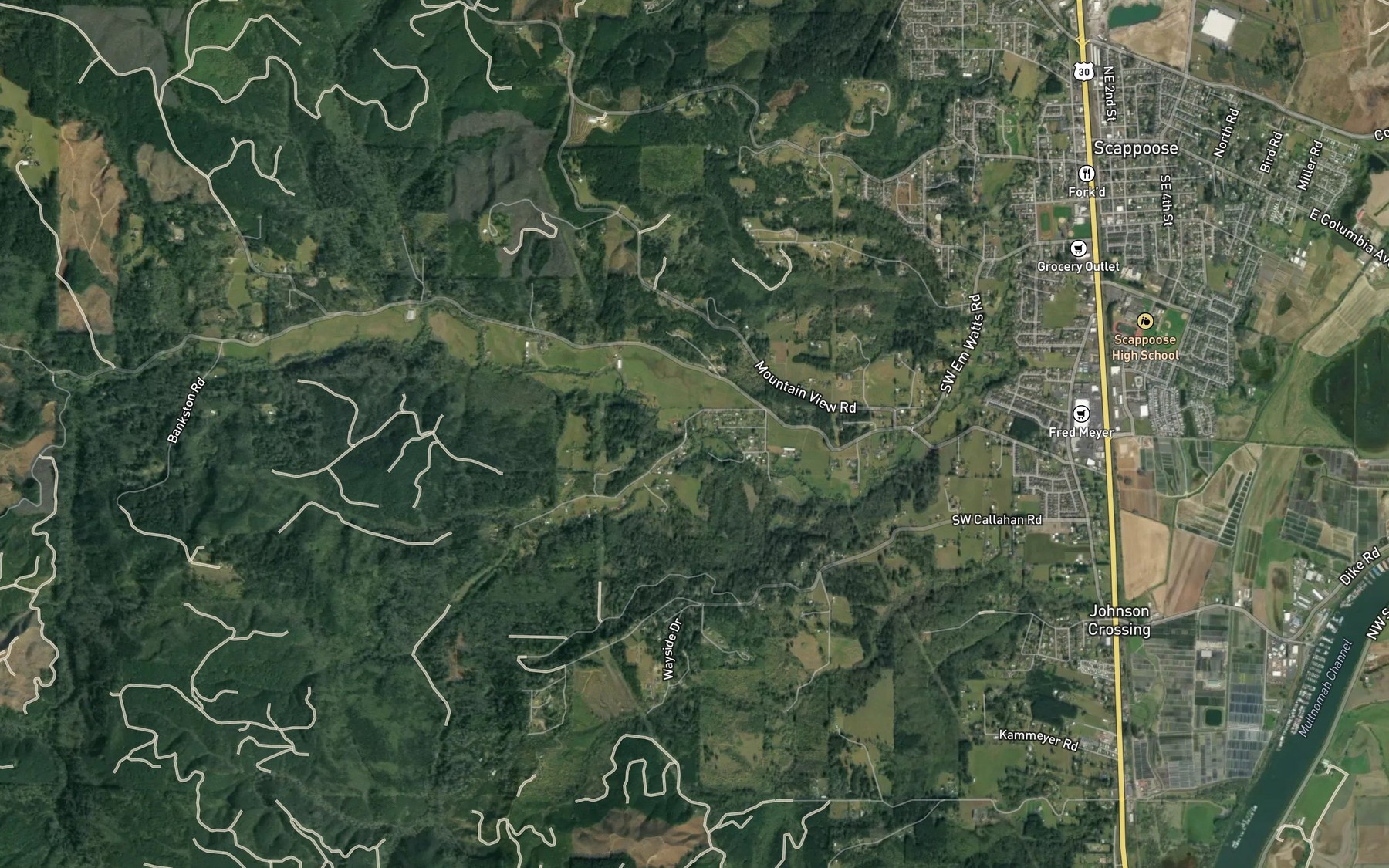 Satellite map of the Raymond Creek