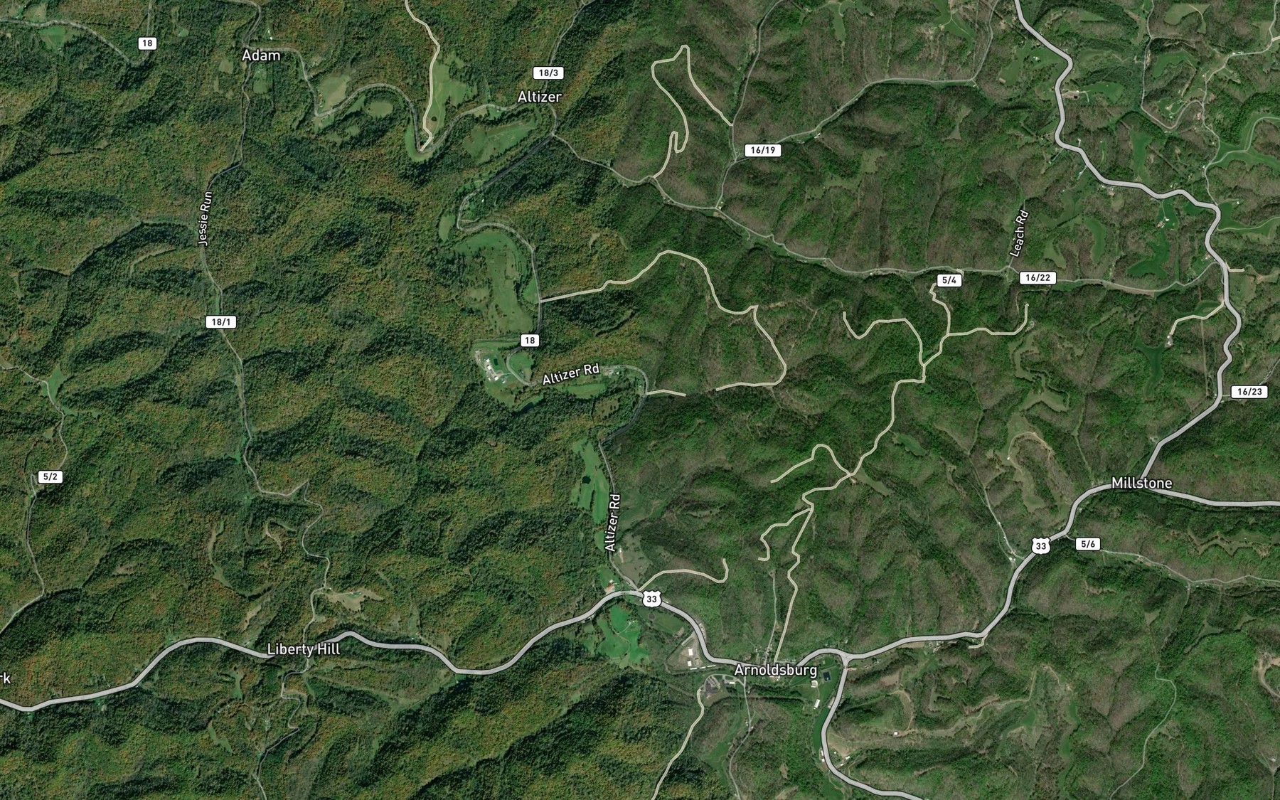 Satellite map of the Falls Run