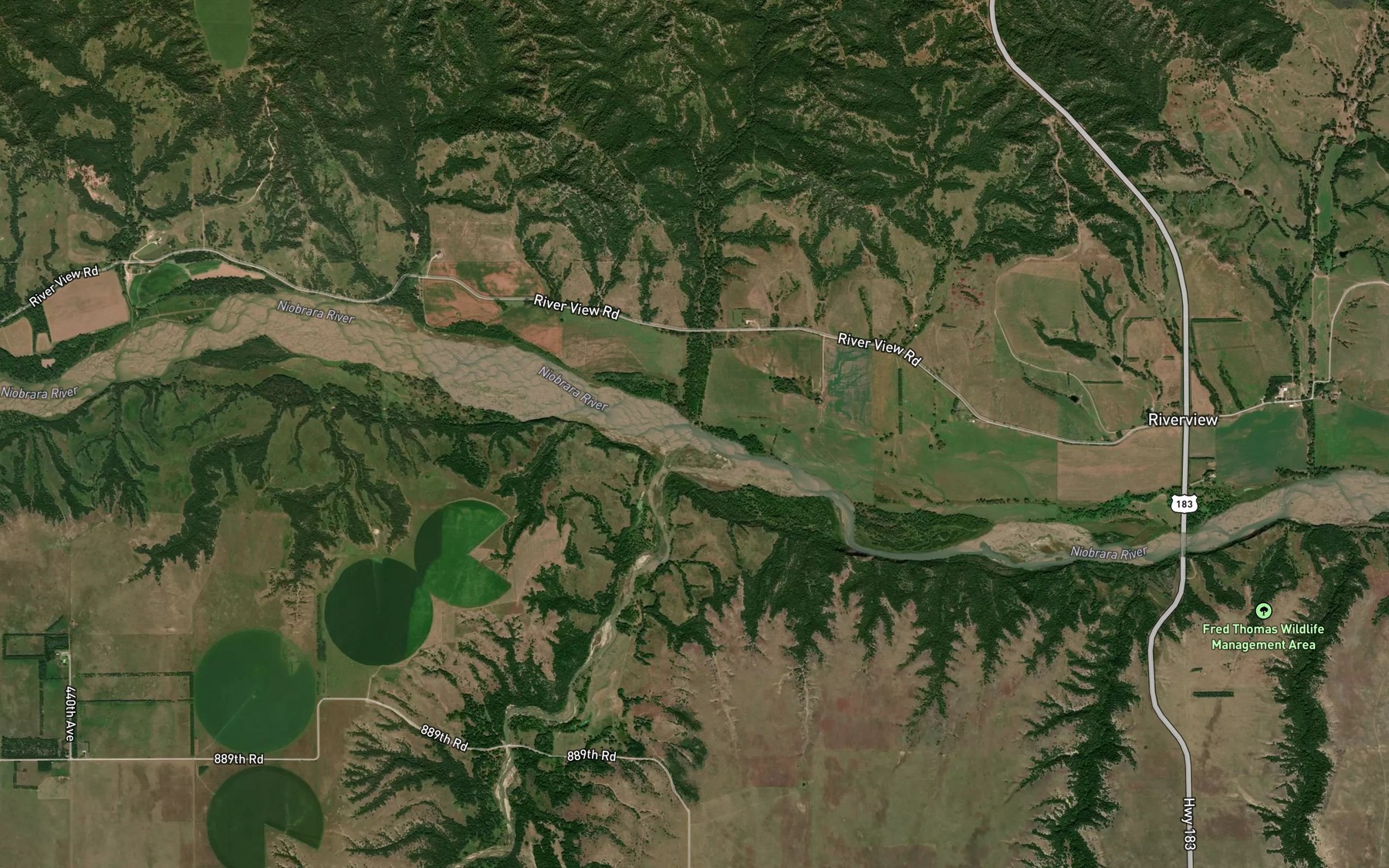 Satellite map of the Beeman Creek