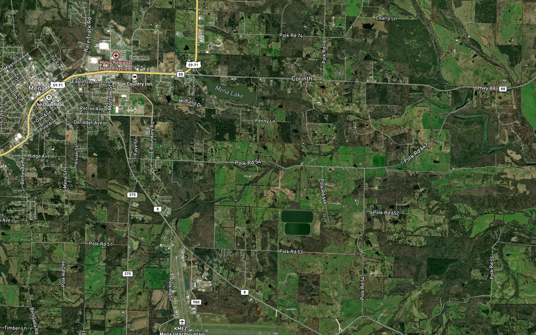 Satellite map of the Ward Creek