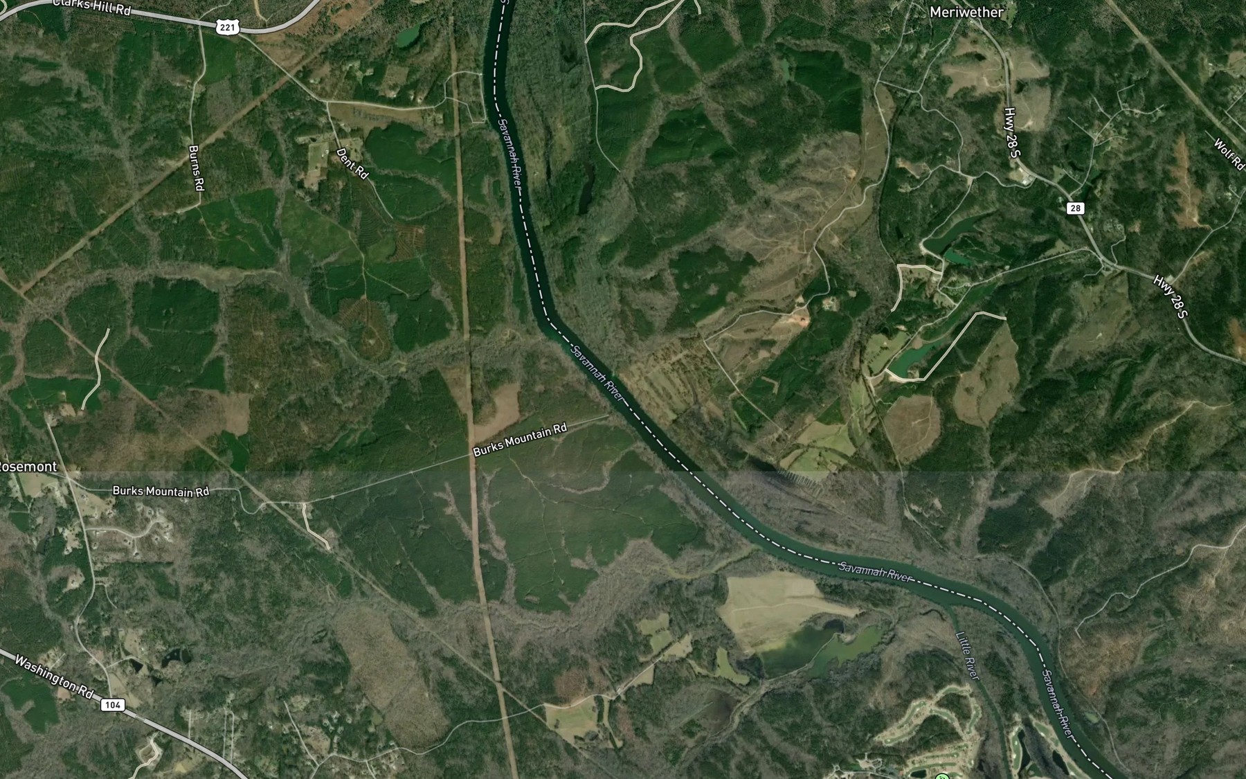 Satellite map of the Savannah River (South Carolina Bank)